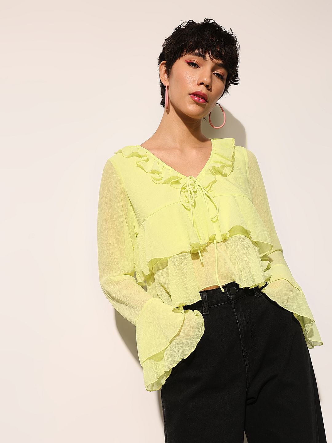 Green Flared Sleeves Top