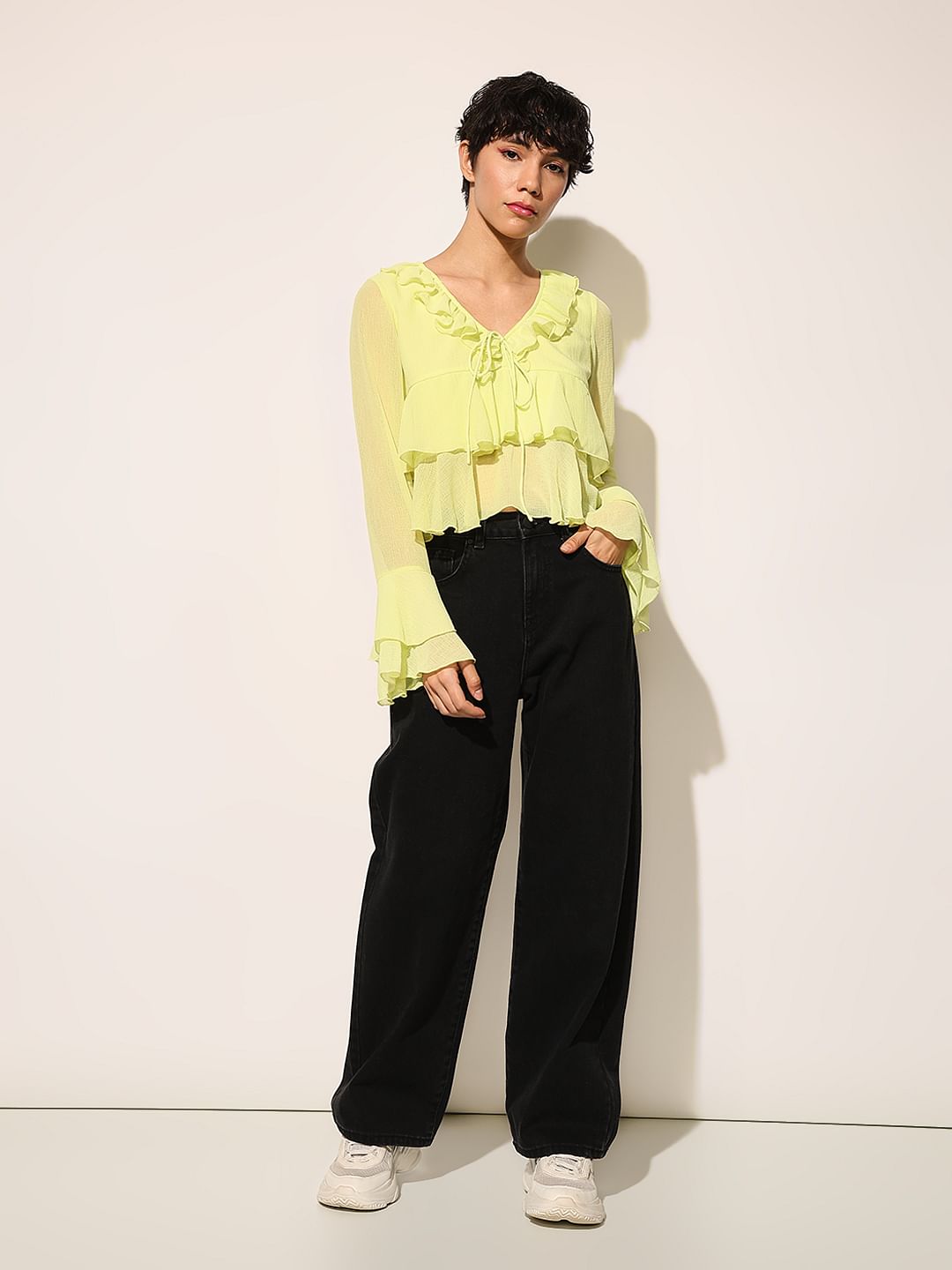 Green Flared Sleeves Top