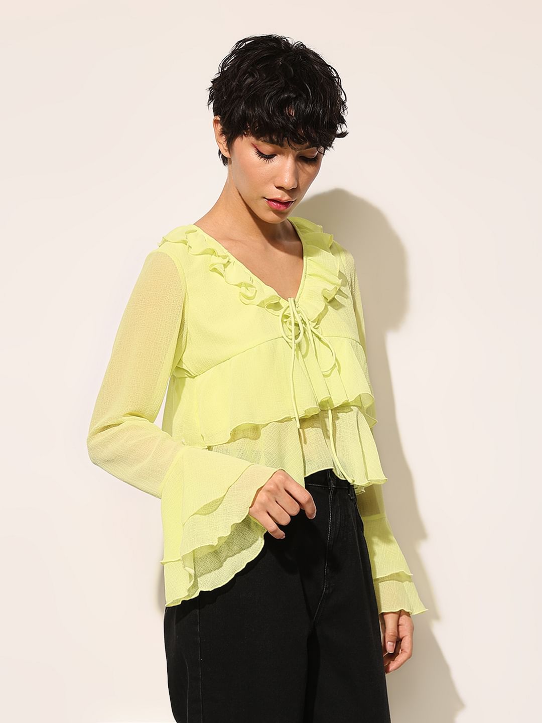Green Flared Sleeves Top