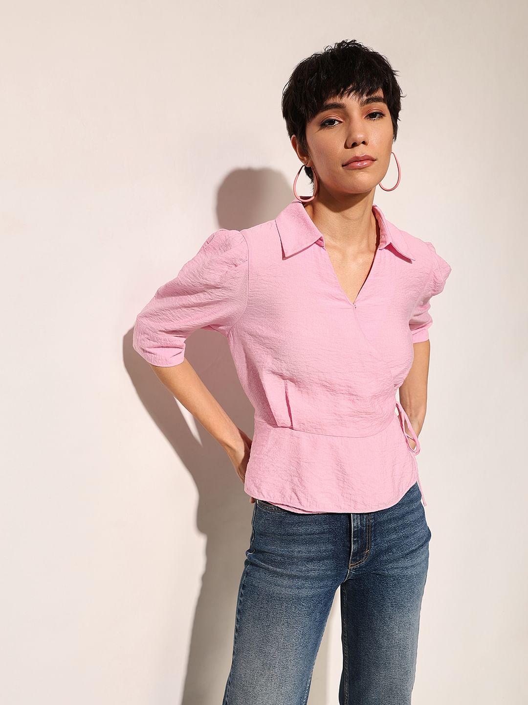 Pink Cropped Wrap Top