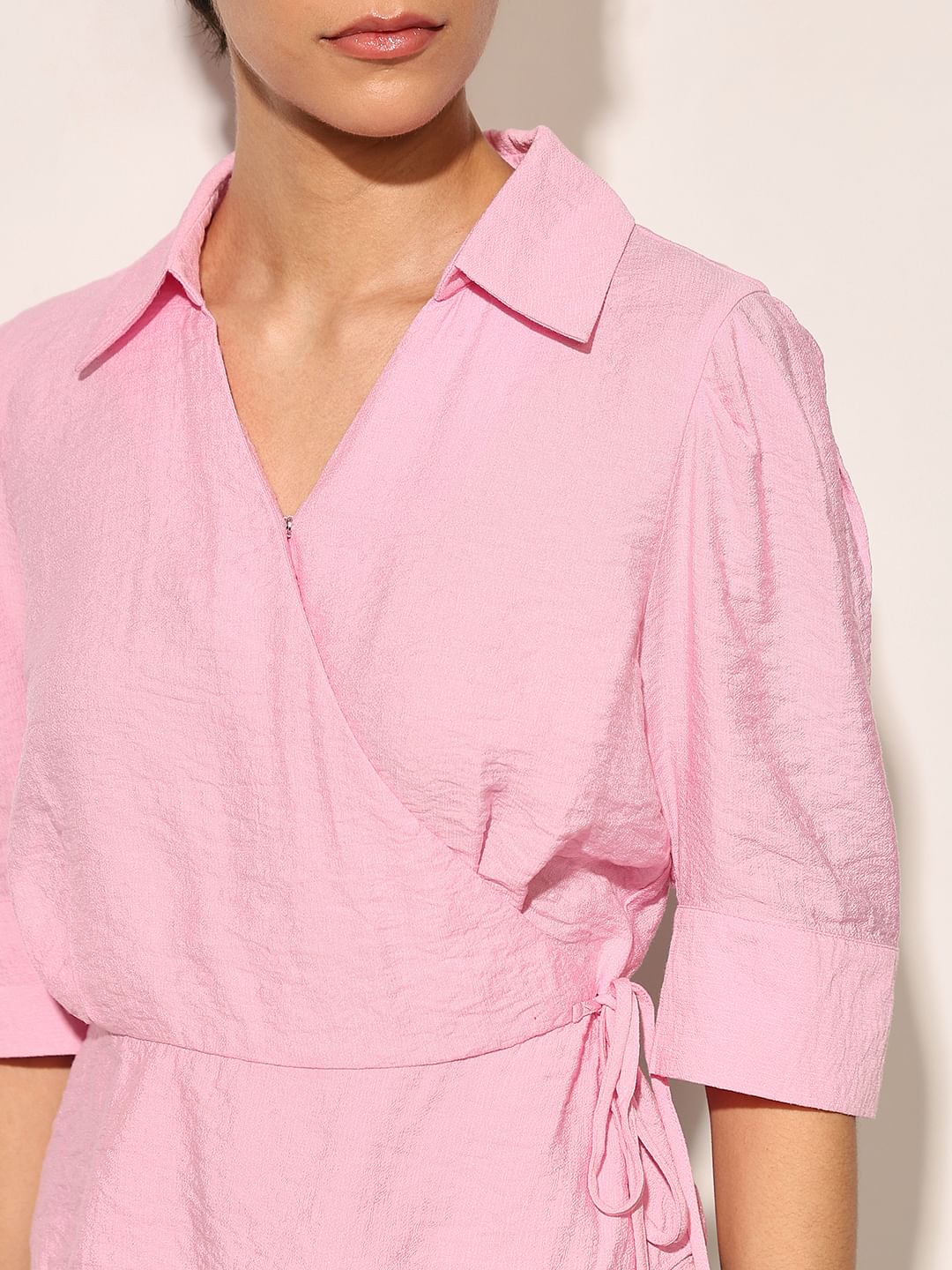 Pink Cropped Wrap Top