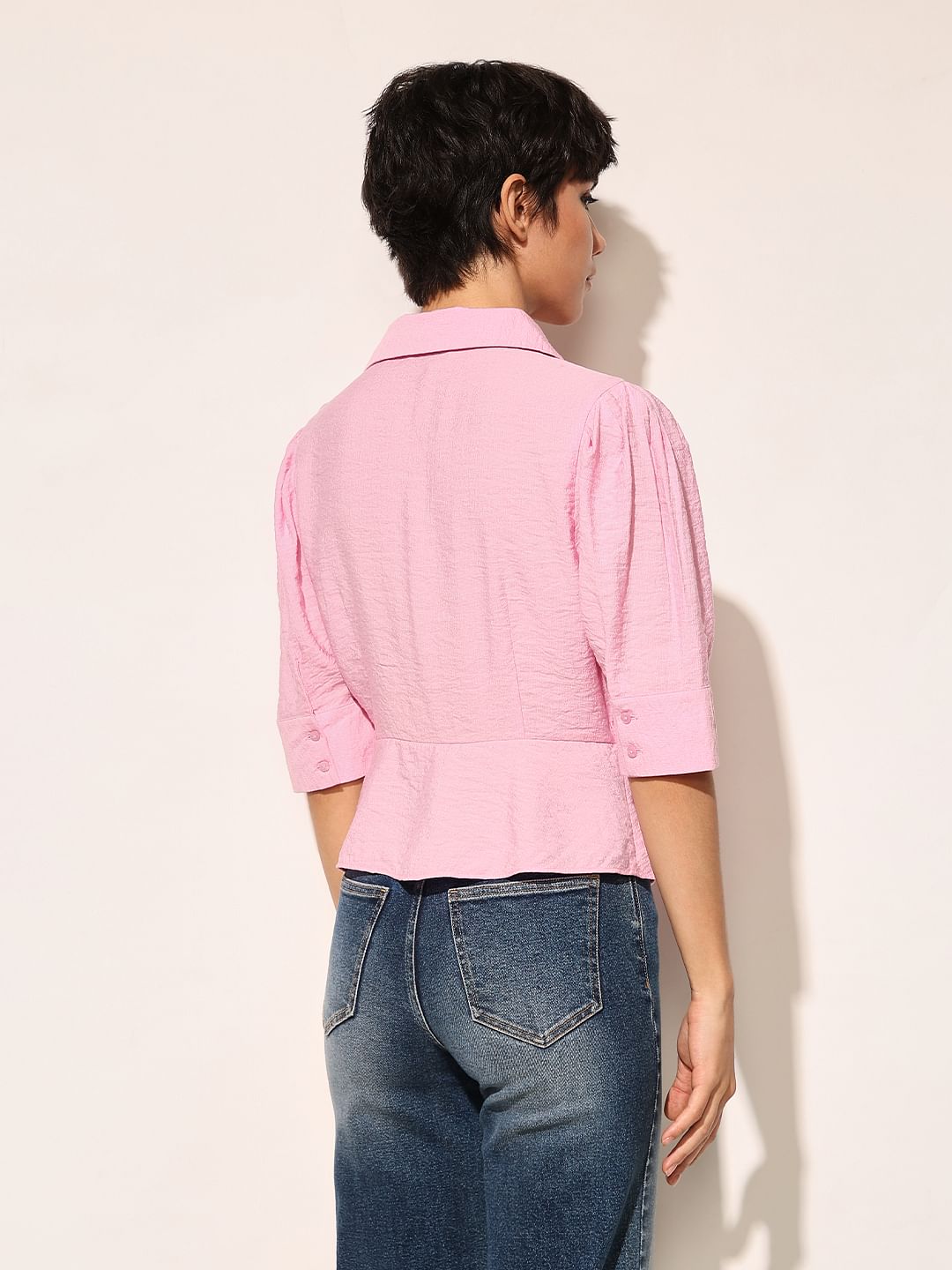 Pink Cropped Wrap Top