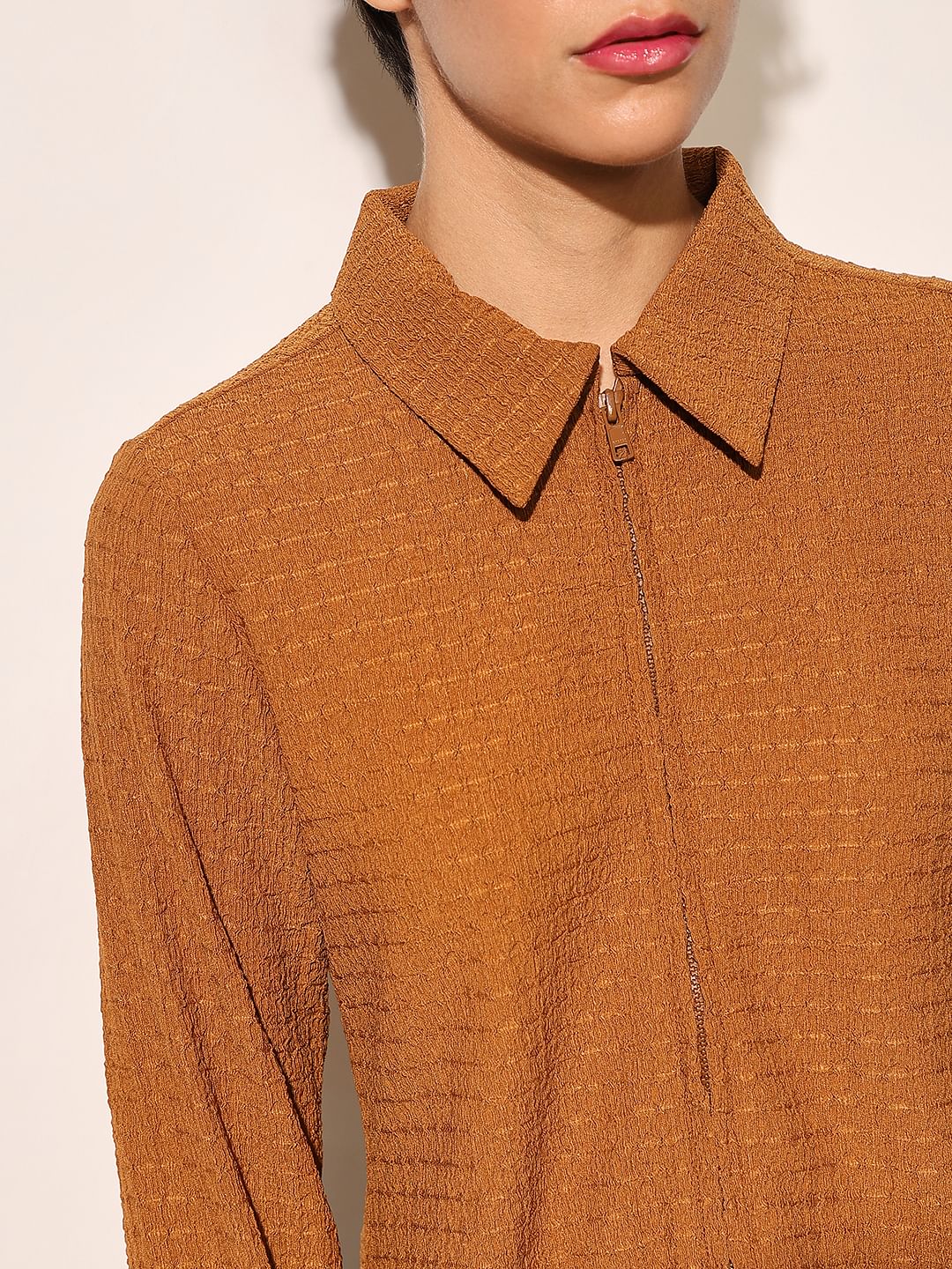 Brown Crinkle Jersey Shirt