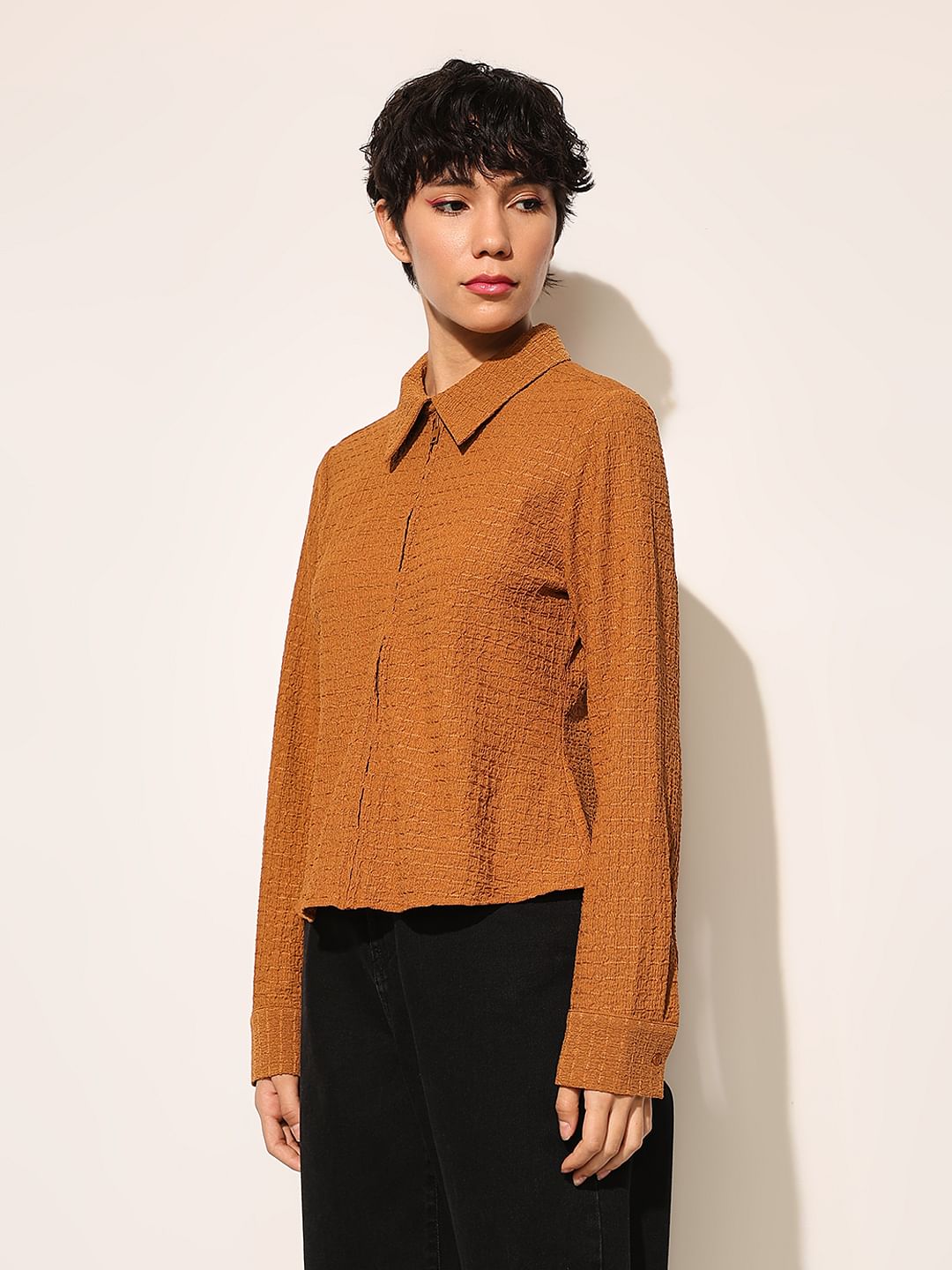 Brown Crinkle Jersey Shirt