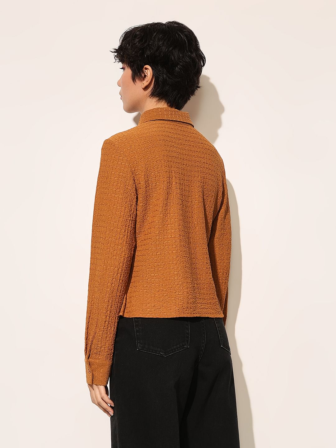 Brown Crinkle Jersey Shirt