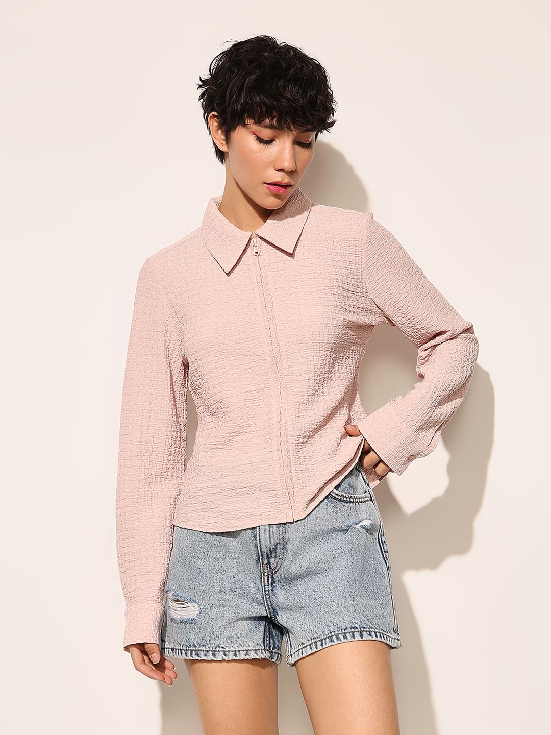 Pink Crinkle Jersey Shirt