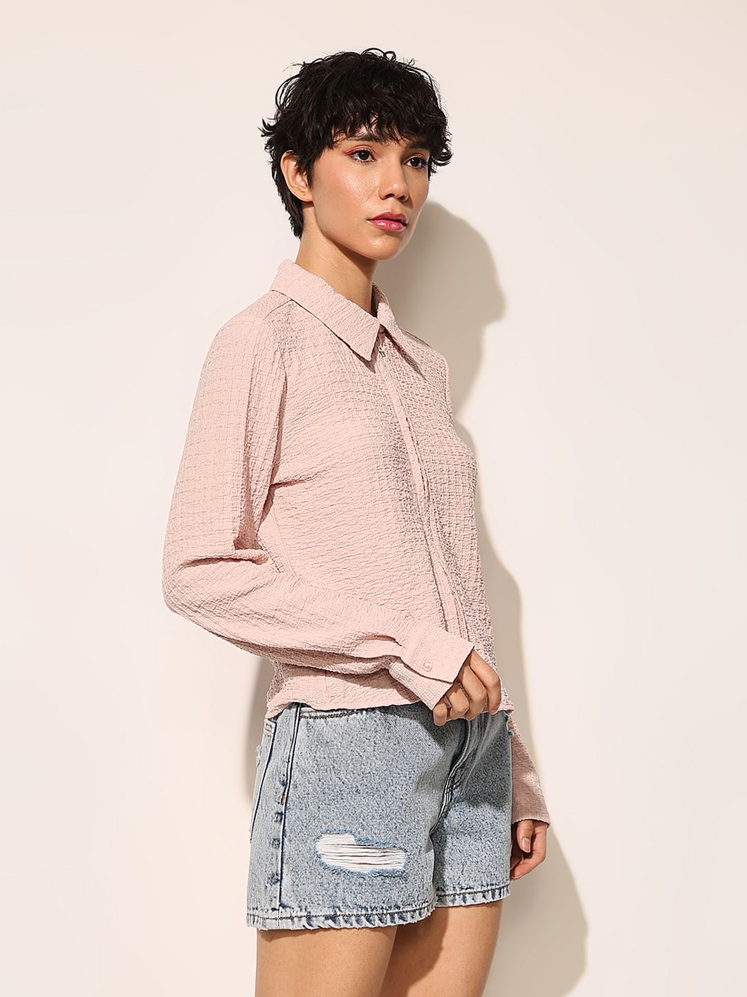 Pink Crinkle Jersey Shirt