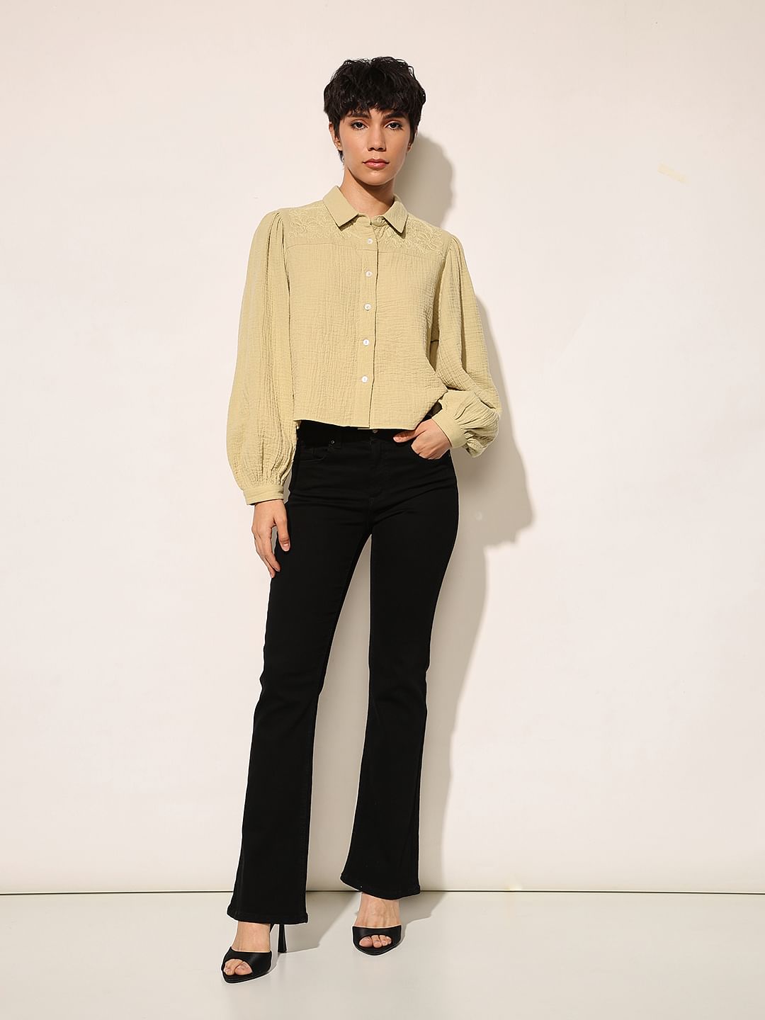 Green Embroidered Detail Shirt