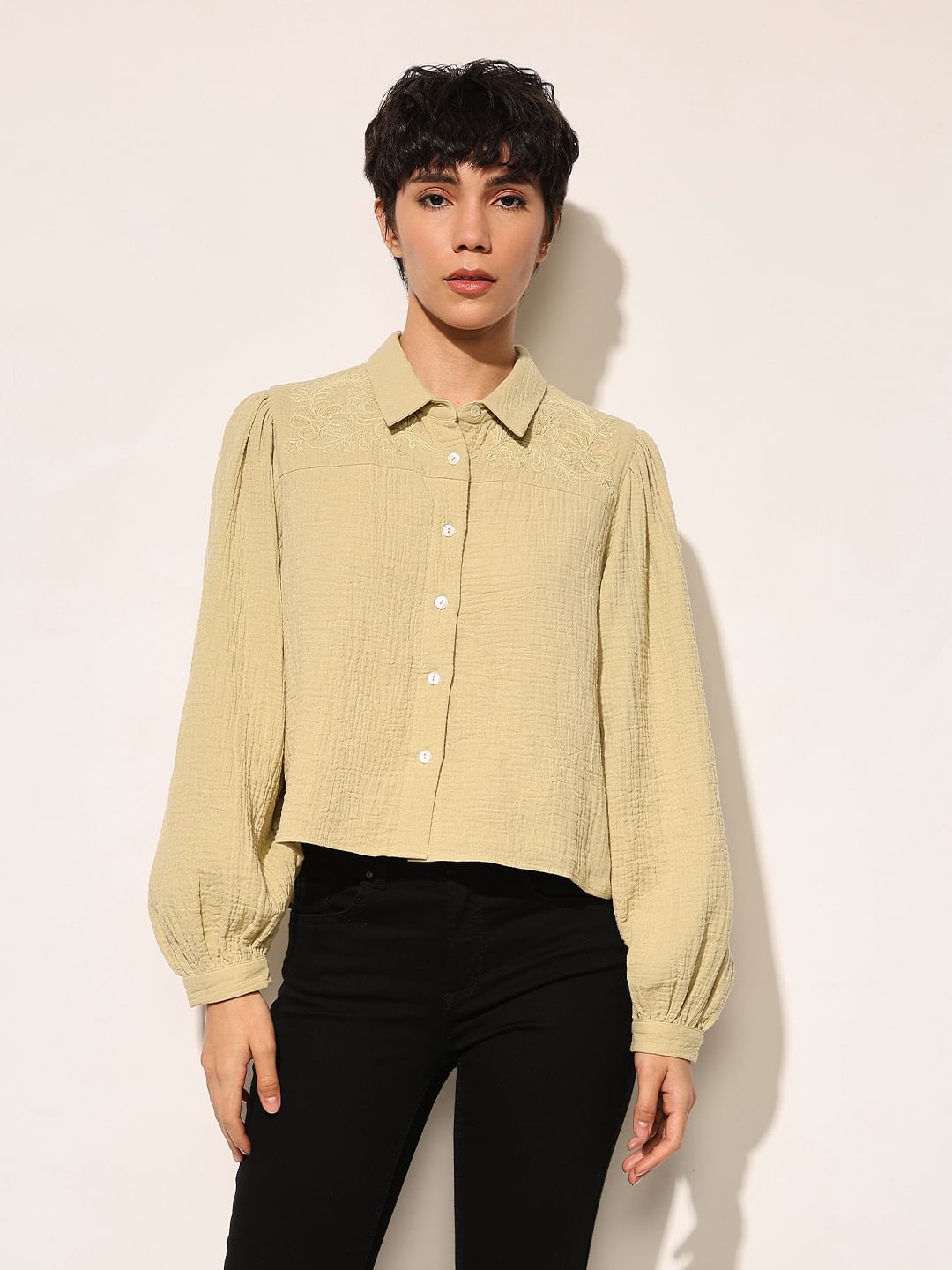 Green Embroidered Detail Shirt