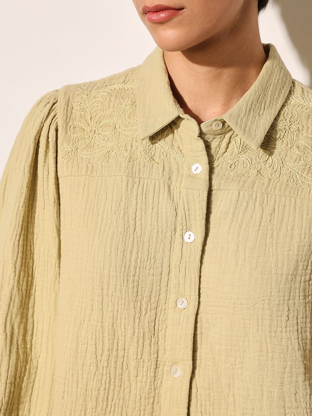 Green Embroidered Detail Shirt