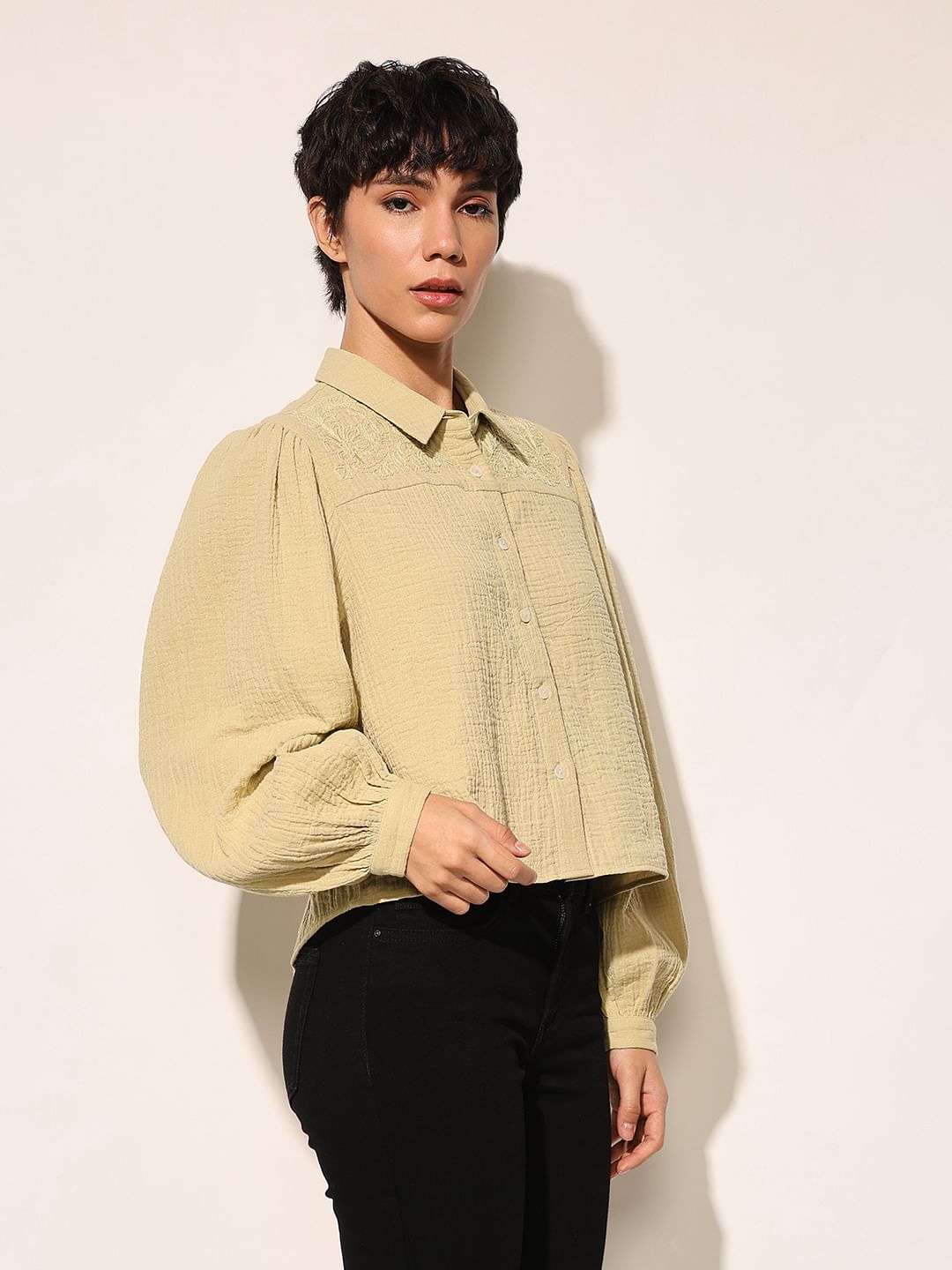 Green Embroidered Detail Shirt