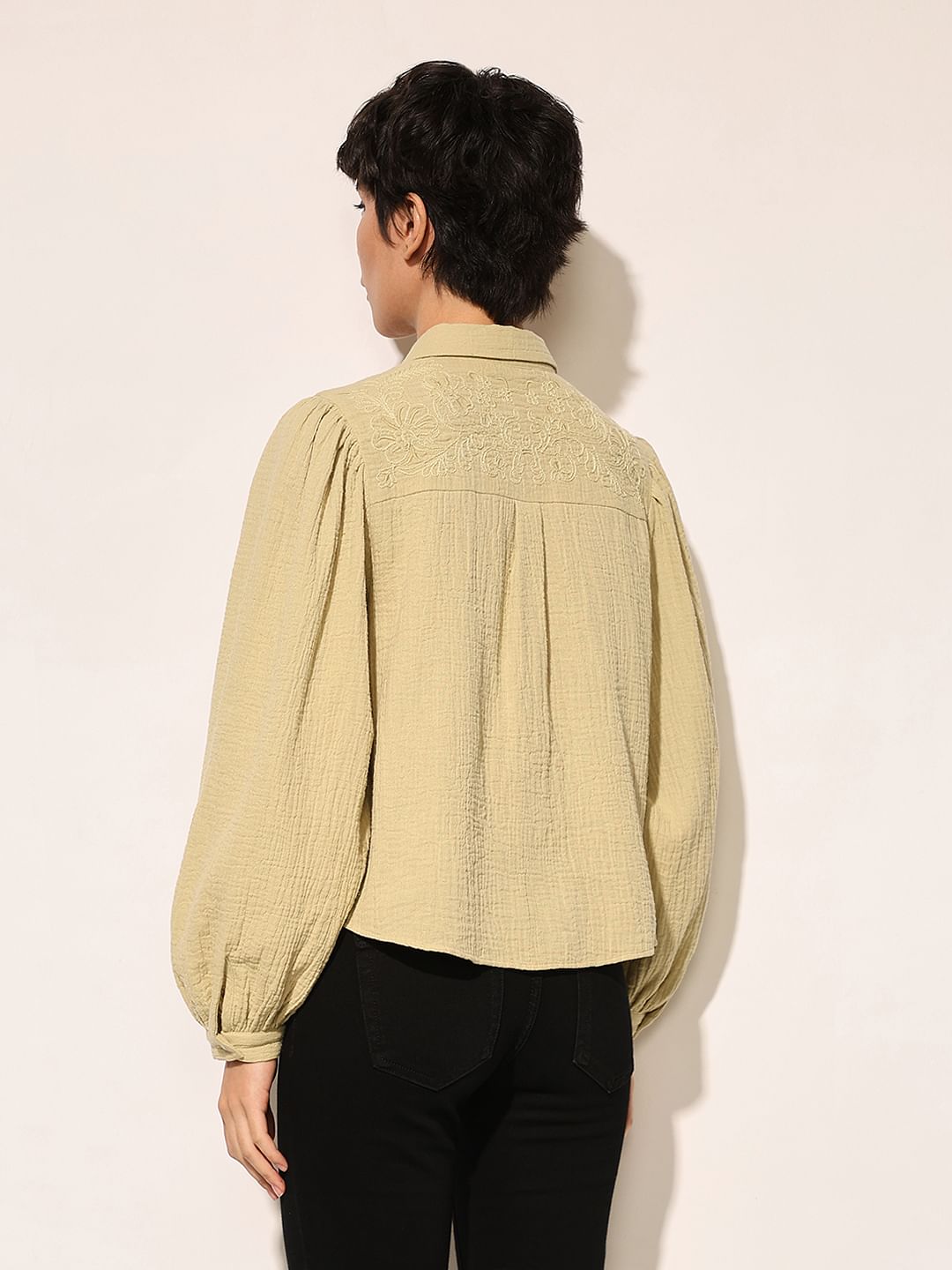 Green Embroidered Detail Shirt