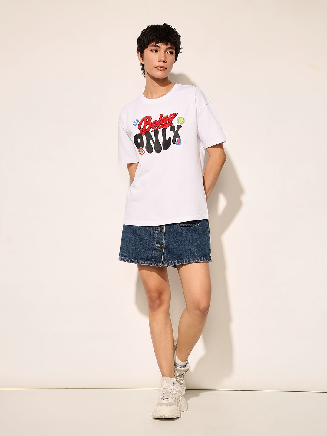 White Printed Cotton T-Shirt