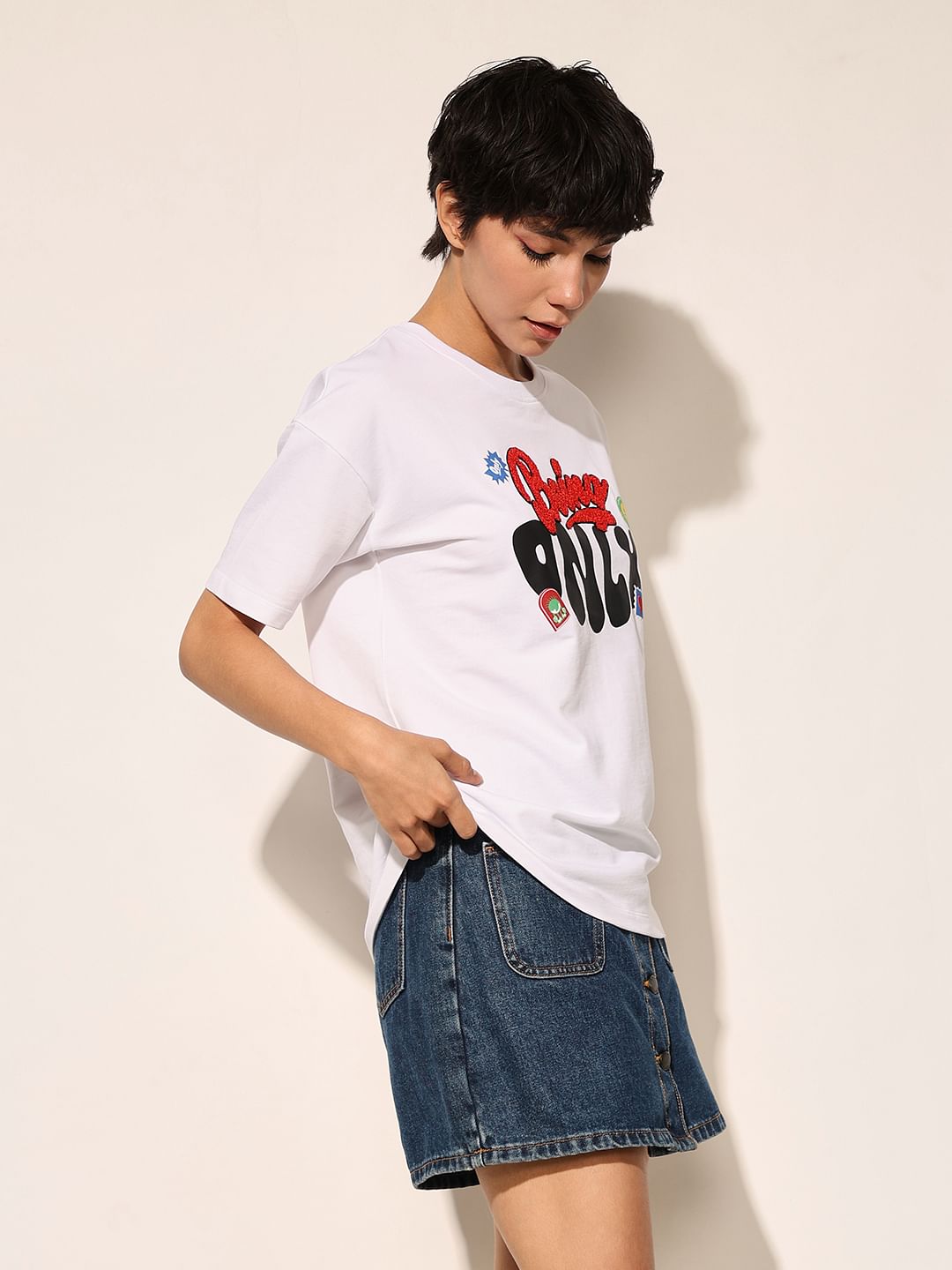 White Printed Cotton T-Shirt