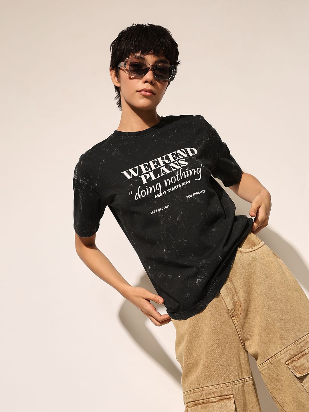 Black Printed Cotton T-Shirt