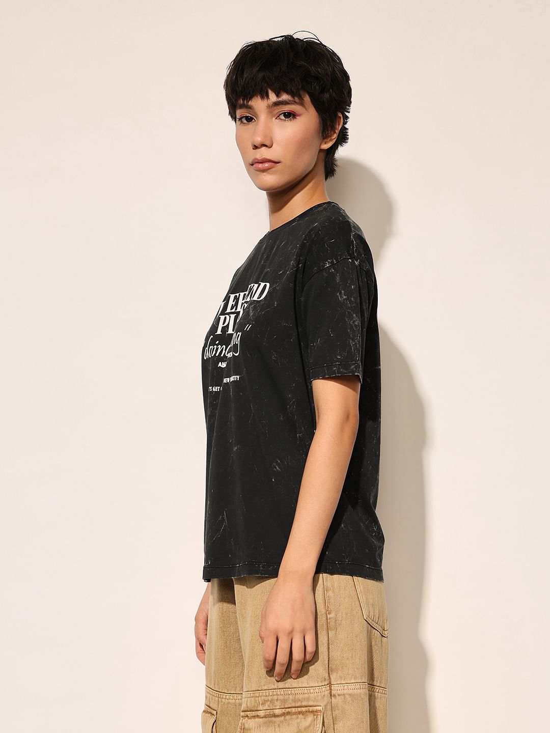 Black Printed Cotton T-Shirt