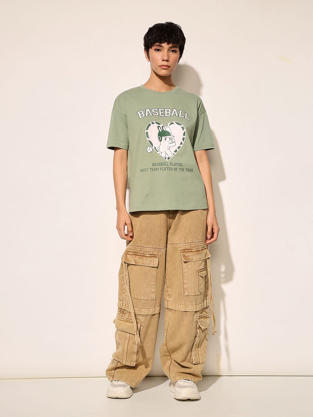 Green Printed Cotton T-Shirt