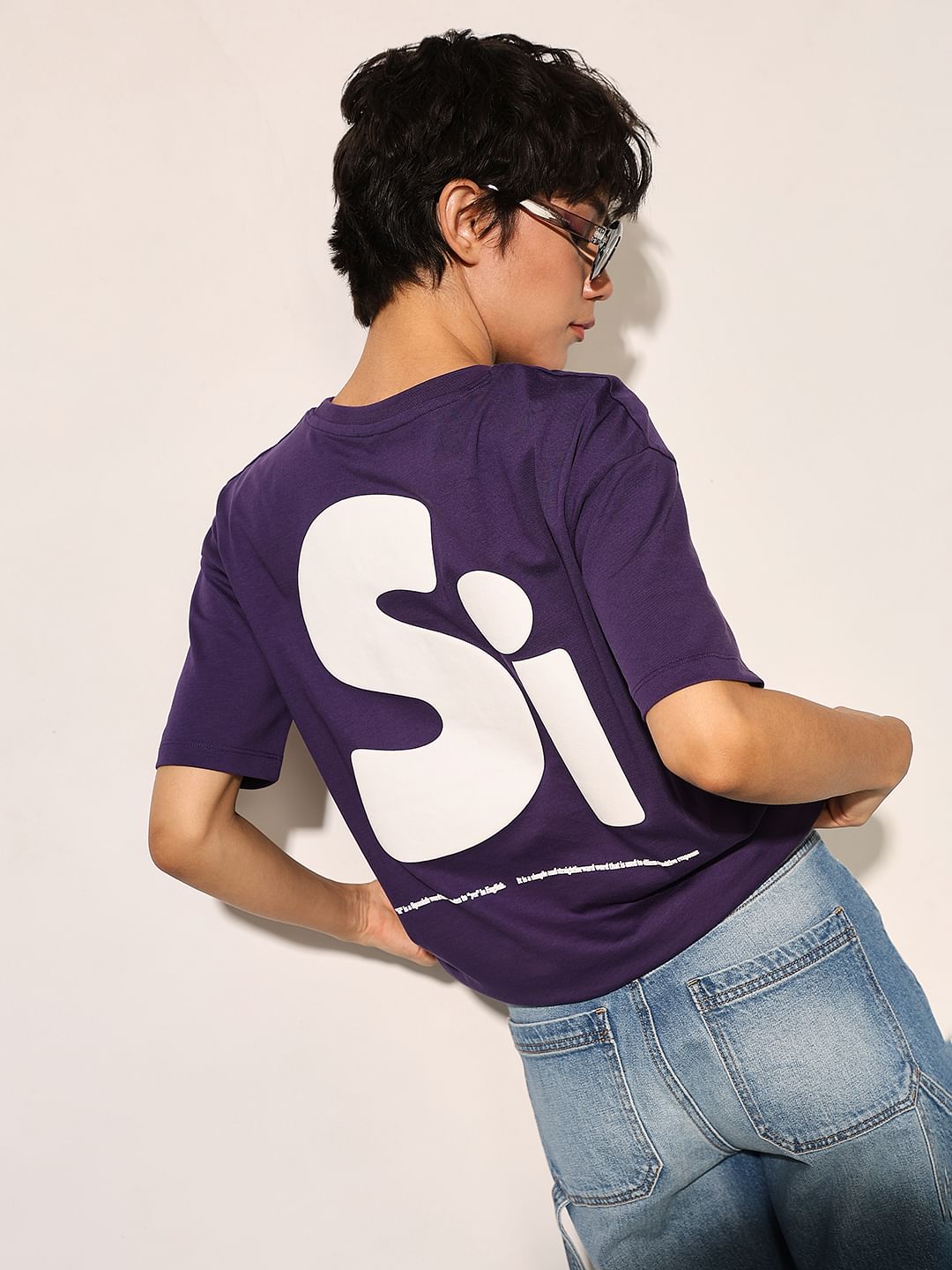 Purple Printed Cotton T-Shirt