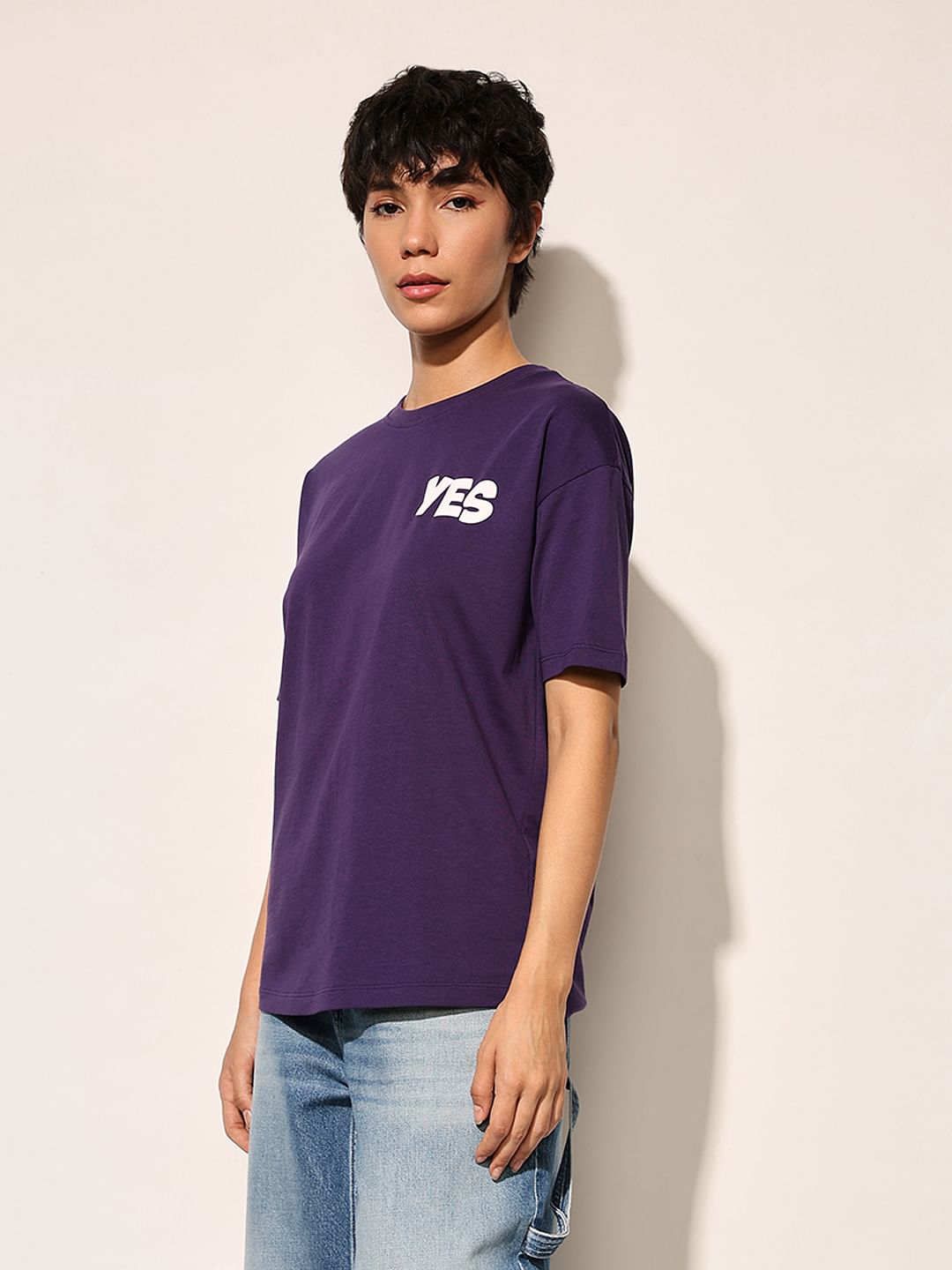 Purple Printed Cotton T-Shirt