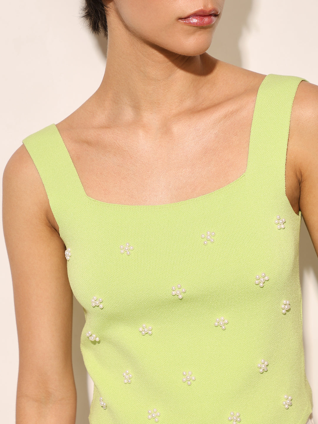 Green Embellished Knit Top