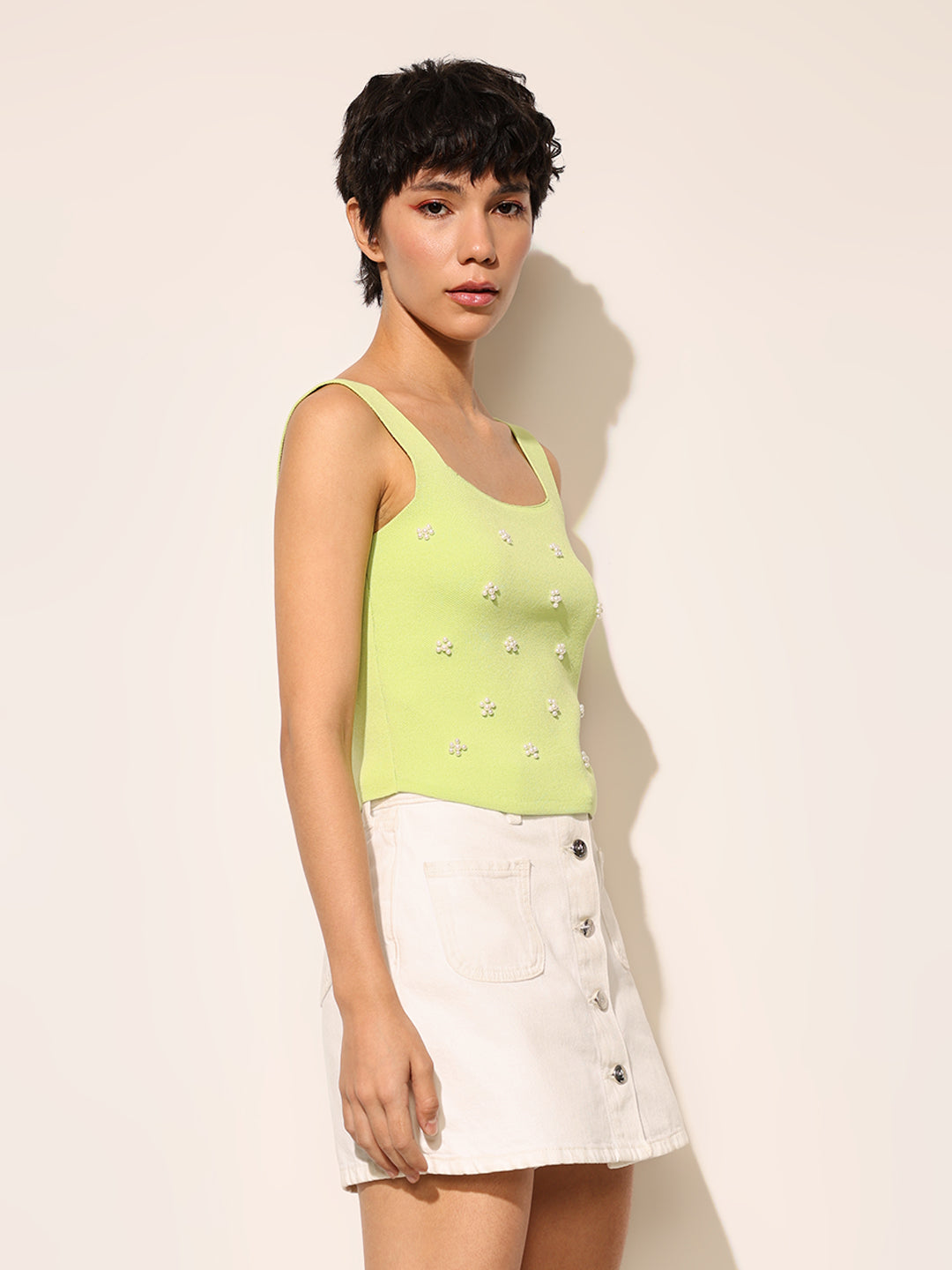 Green Embellished Knit Top