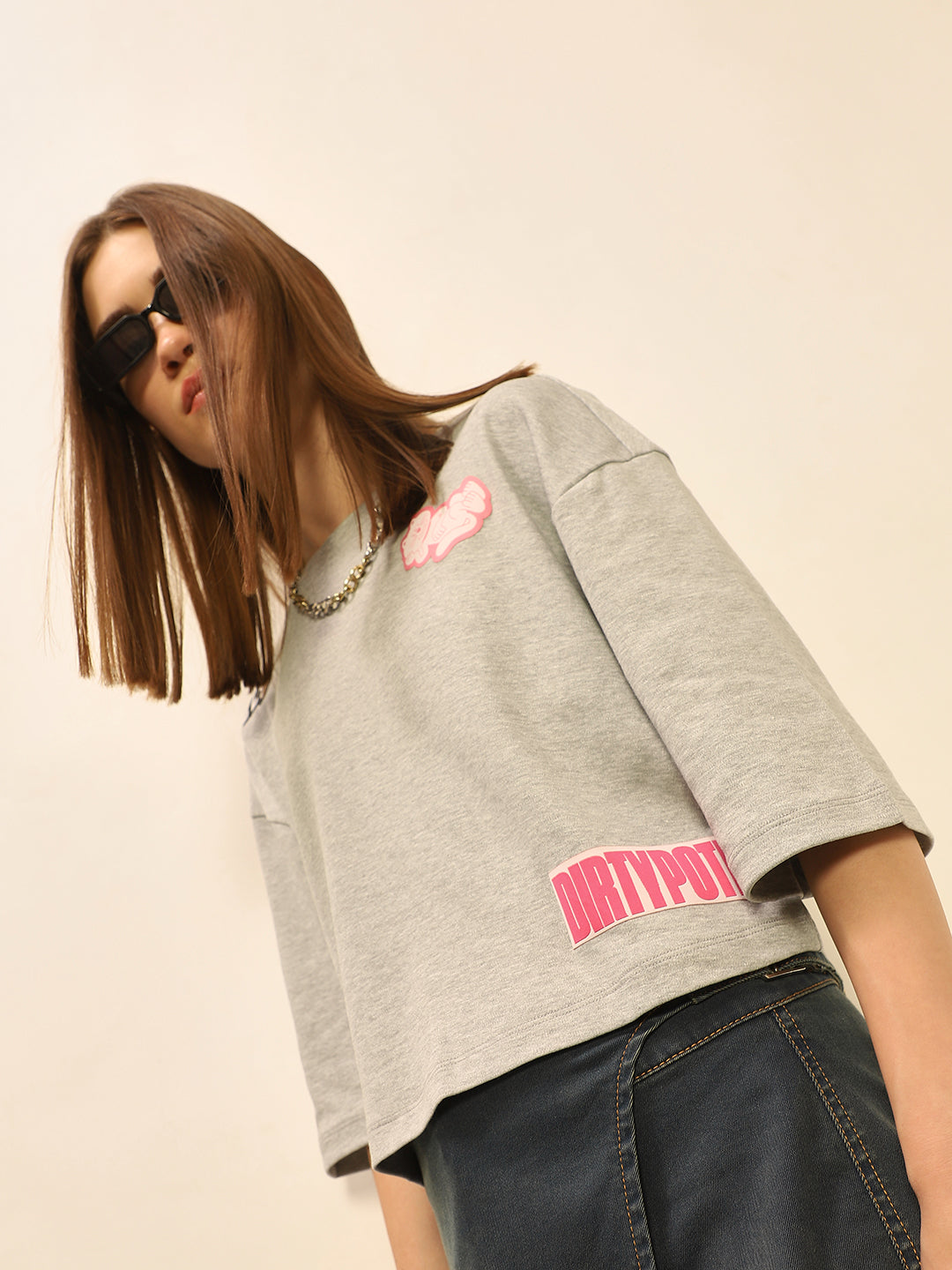 Dirty Pote Grey Boxy Fit T-shirt - XS