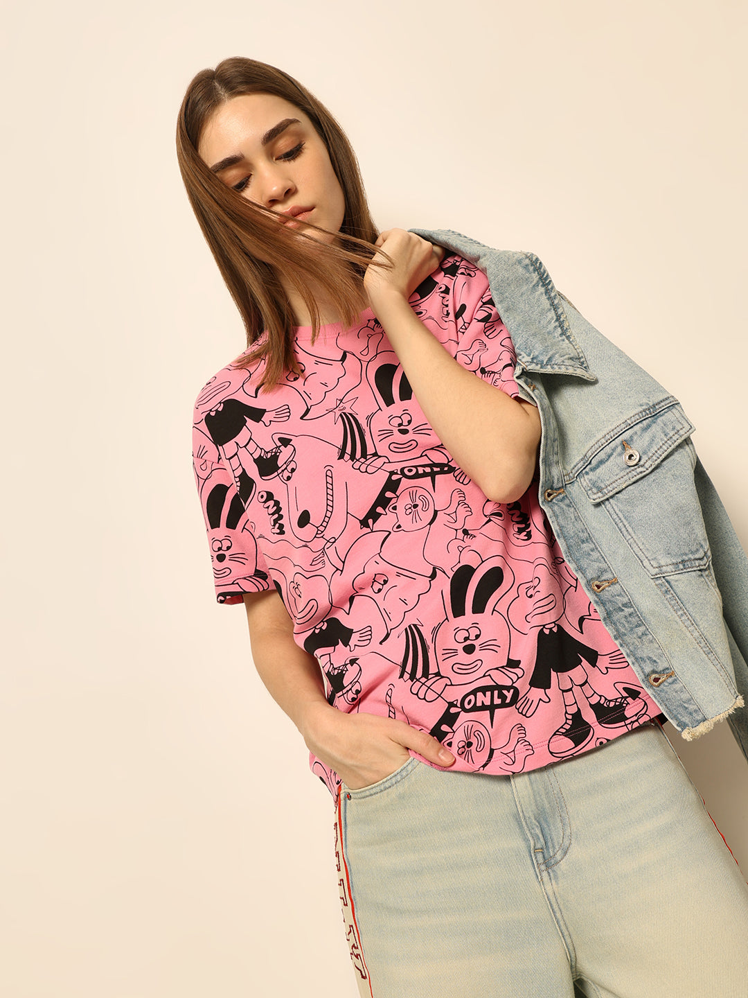 Dirty Pote Pink Printed Cotton T-shirt - XS