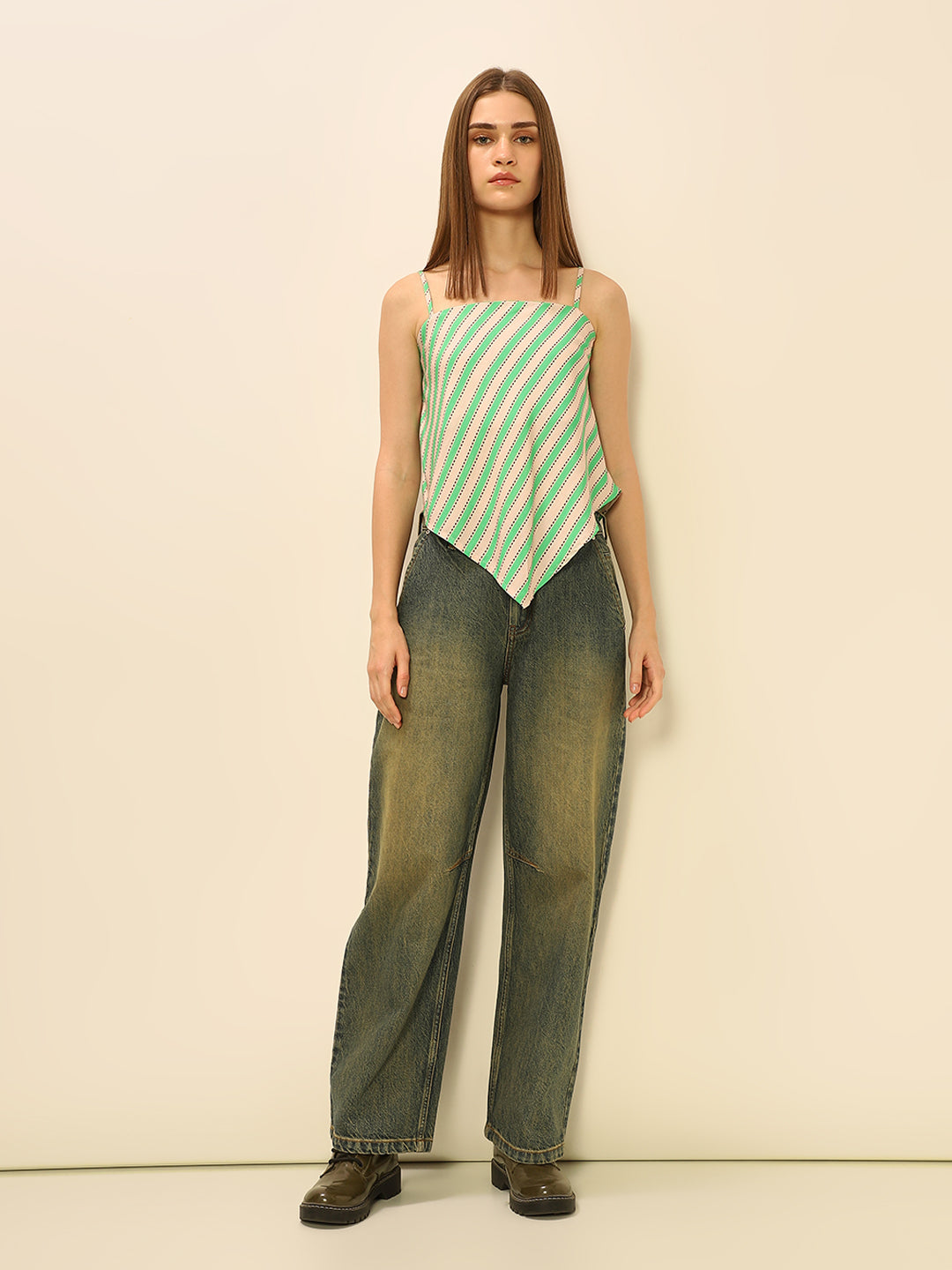 Green Striped Handkerchief Top