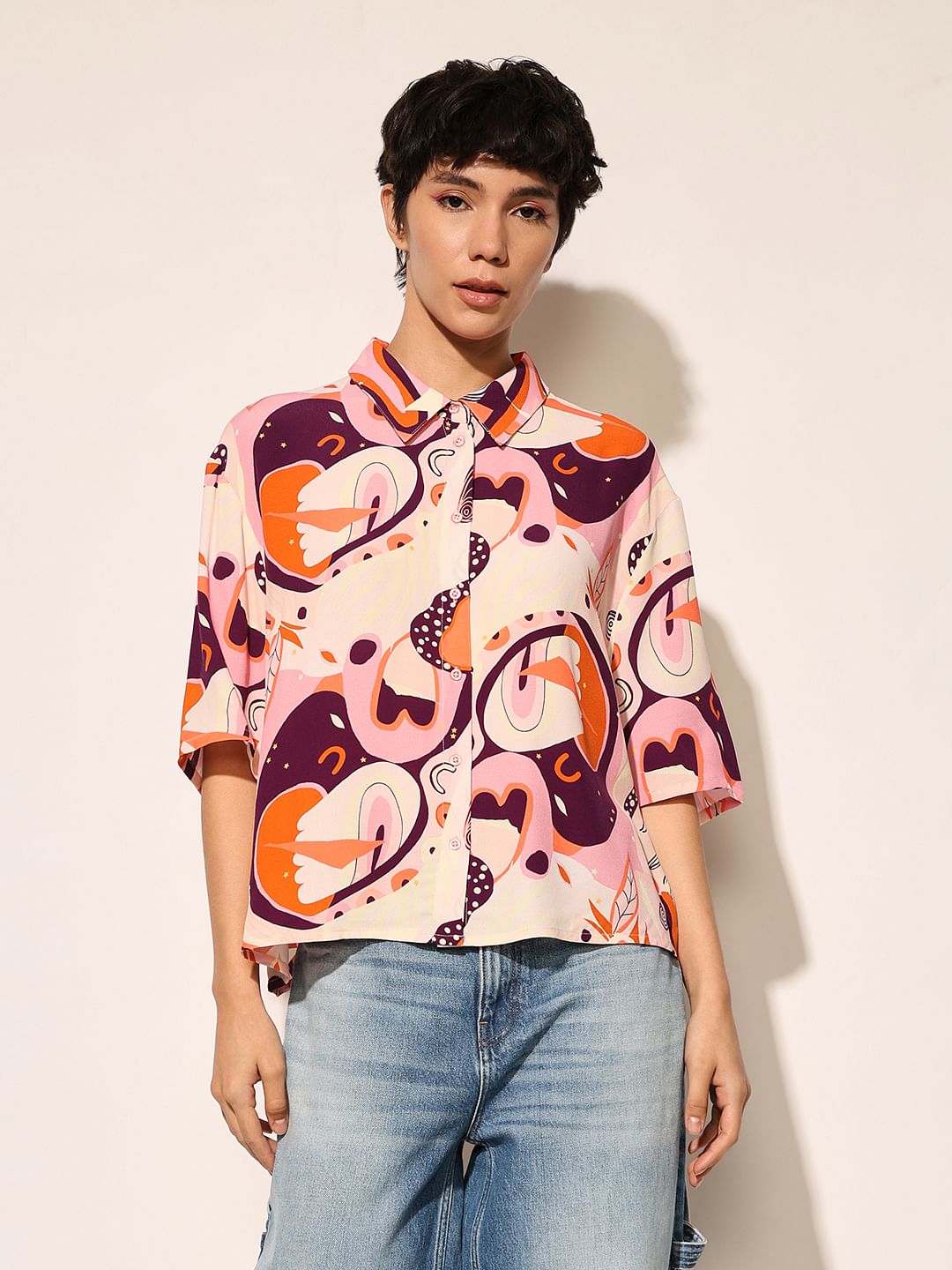 Pink Abstract Print Viscose Shirt