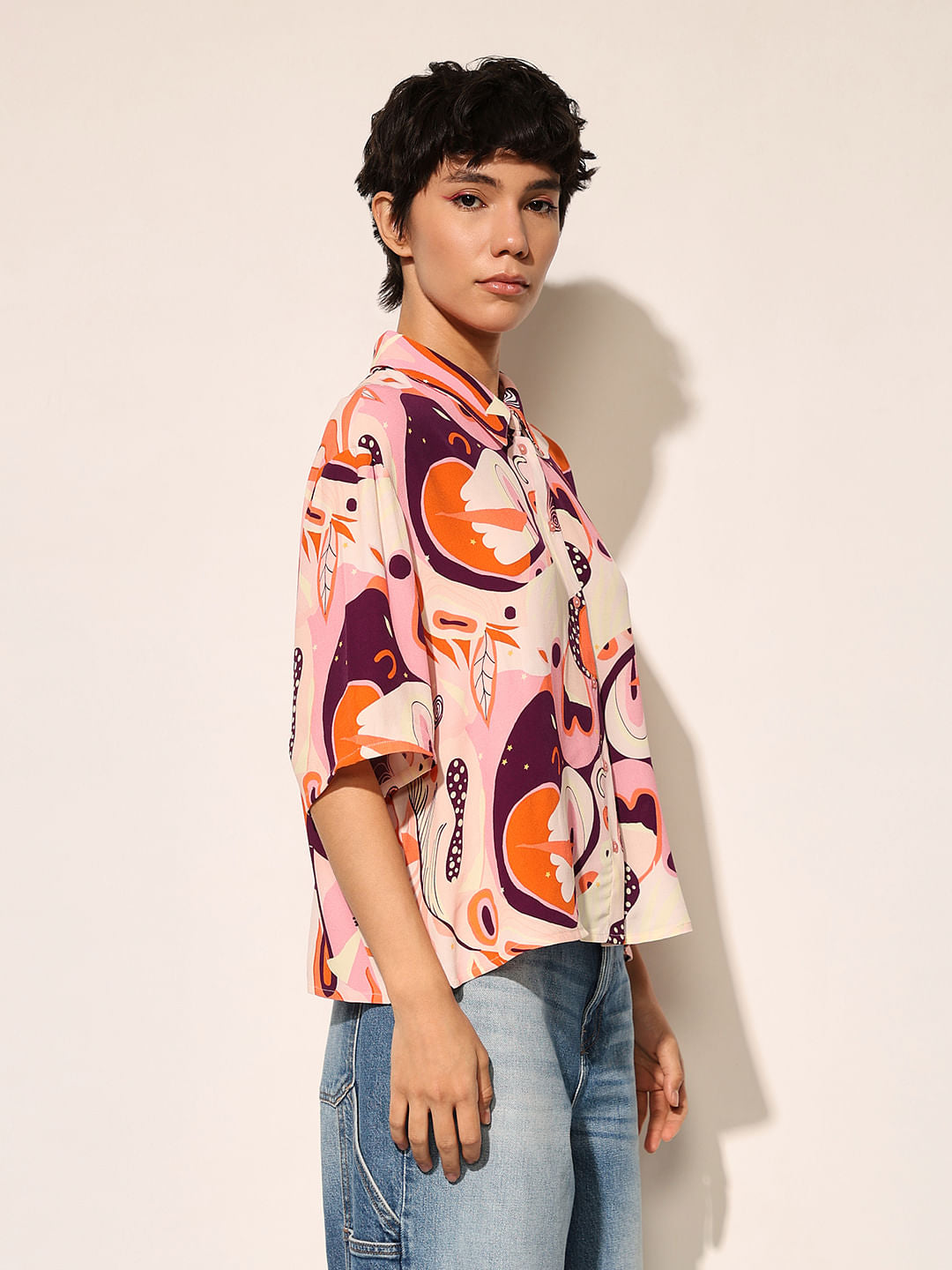 Pink Abstract Print Viscose Shirt