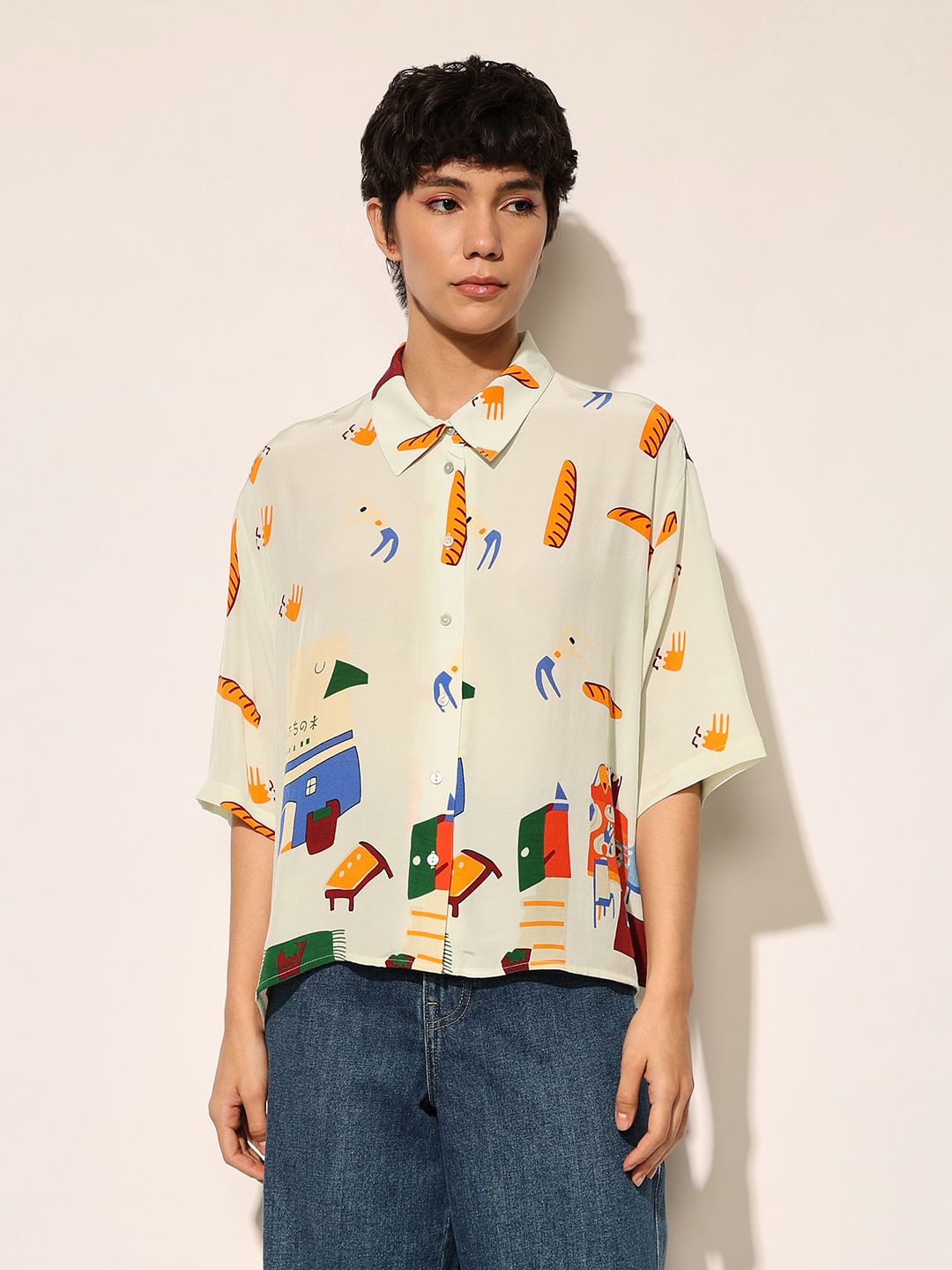 White Printed Viscose Shirt