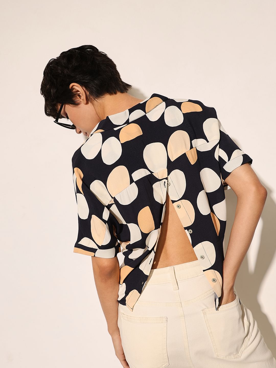 Navy Blue Printed Viscose Shirt