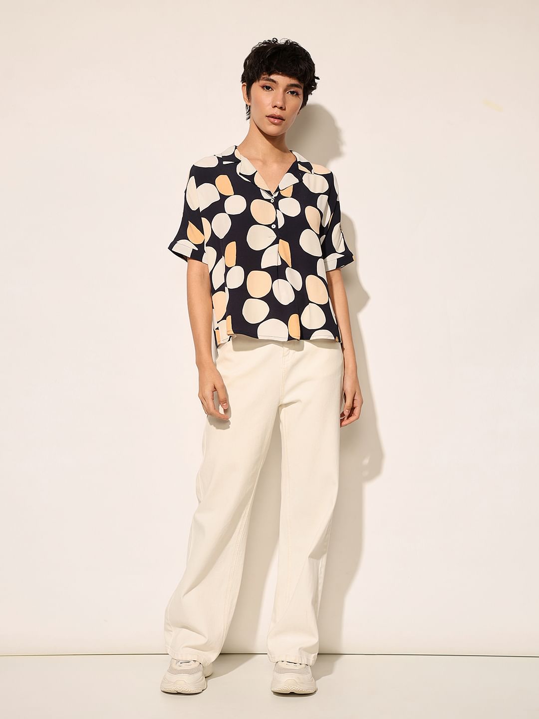 Navy Blue Printed Viscose Shirt