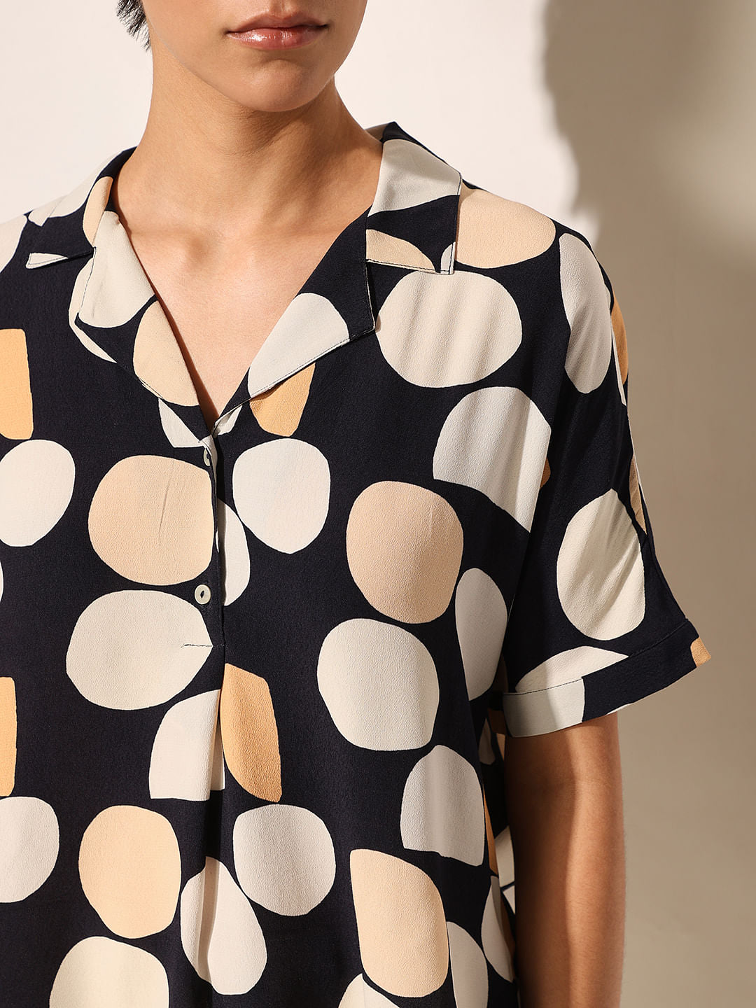 Navy Blue Printed Viscose Shirt