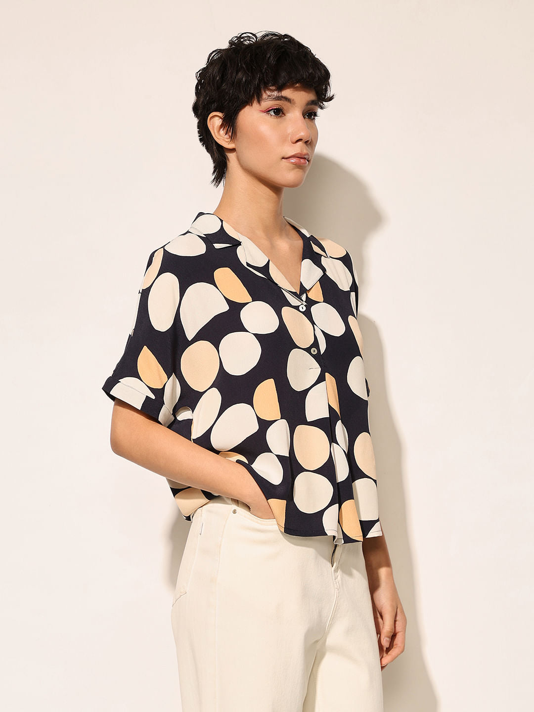 Navy Blue Printed Viscose Shirt