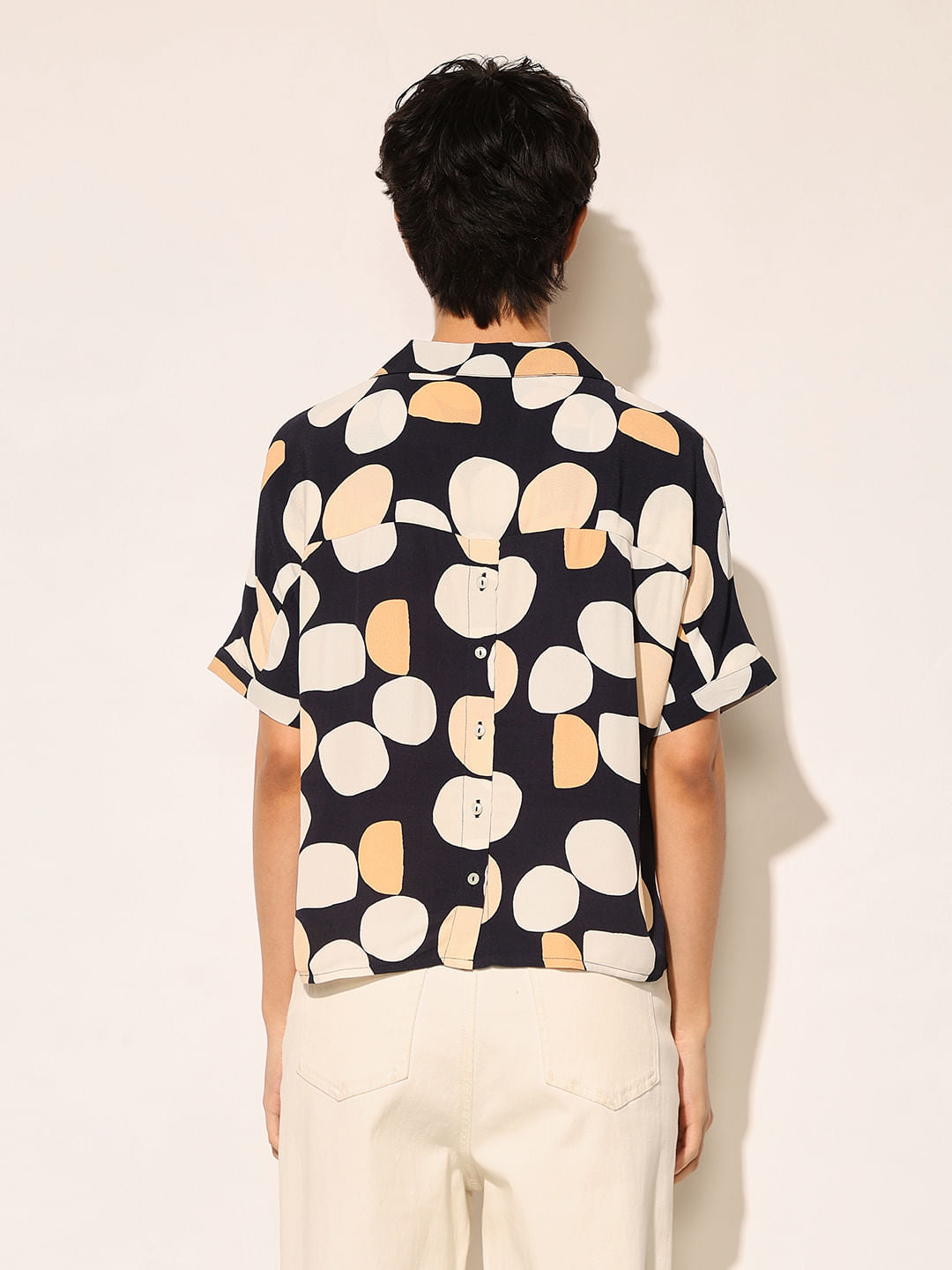 Navy Blue Printed Viscose Shirt