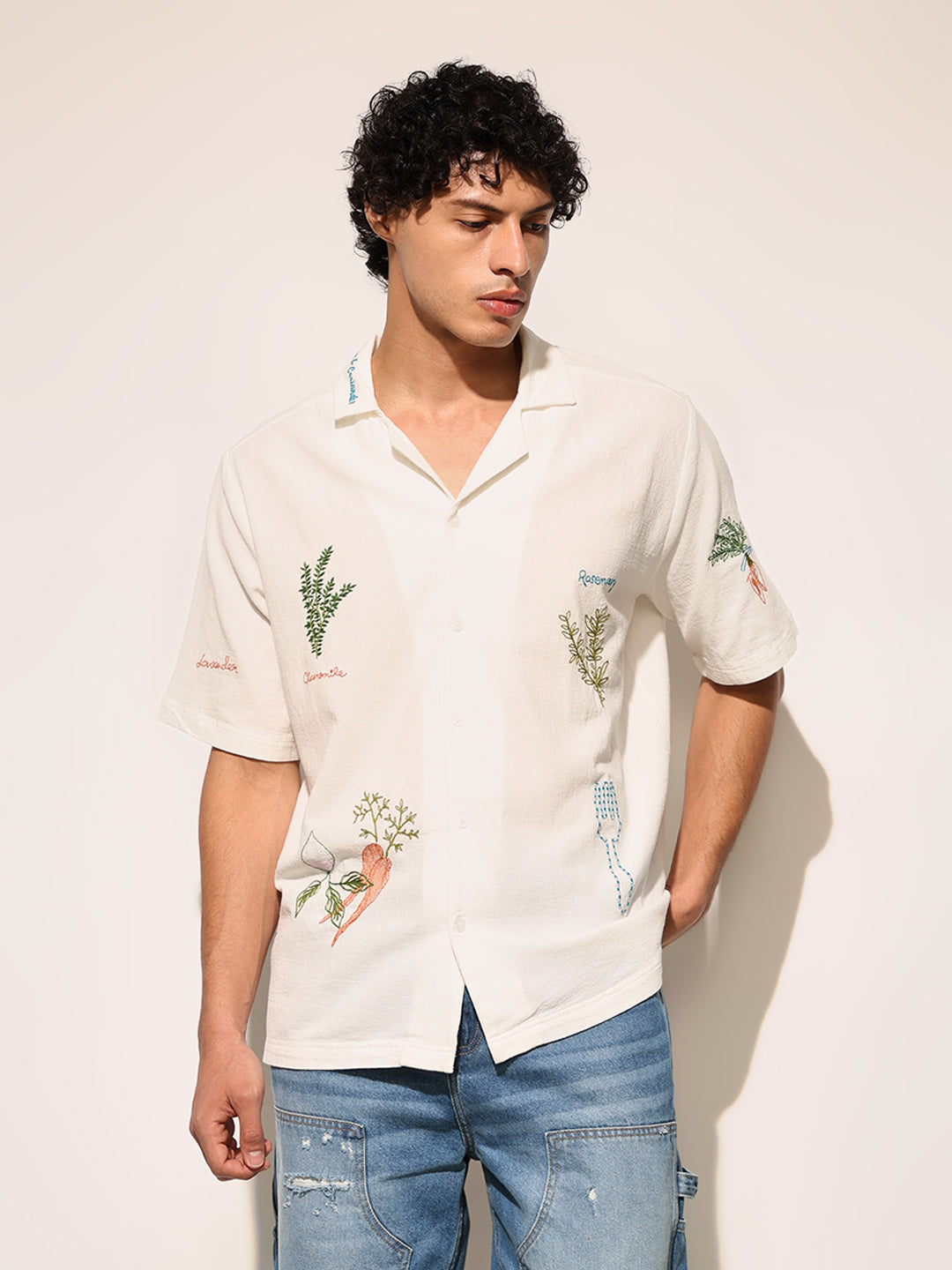 White Printed Cotton Oversized Shirt