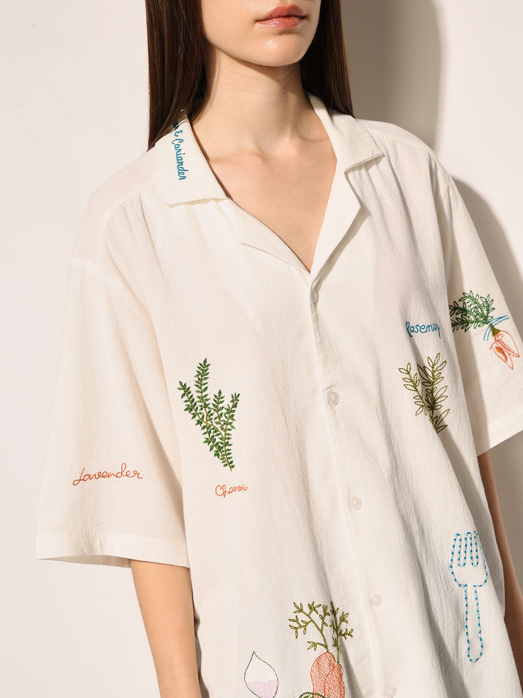 White Printed Cotton Oversized Shirt