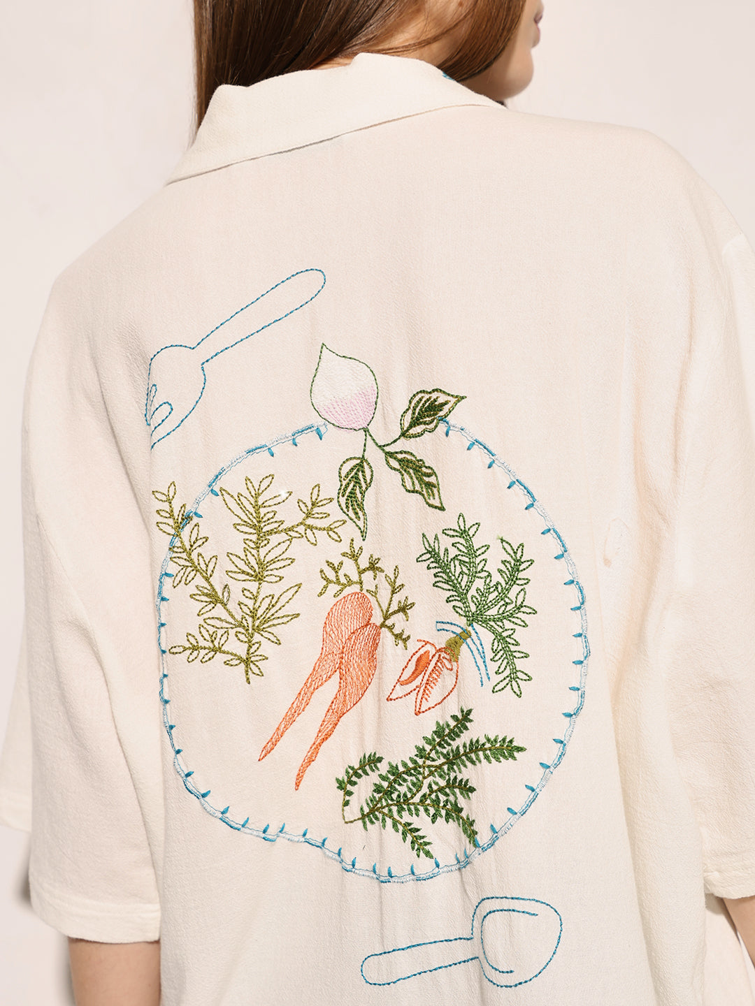 White Printed Cotton Oversized Shirt