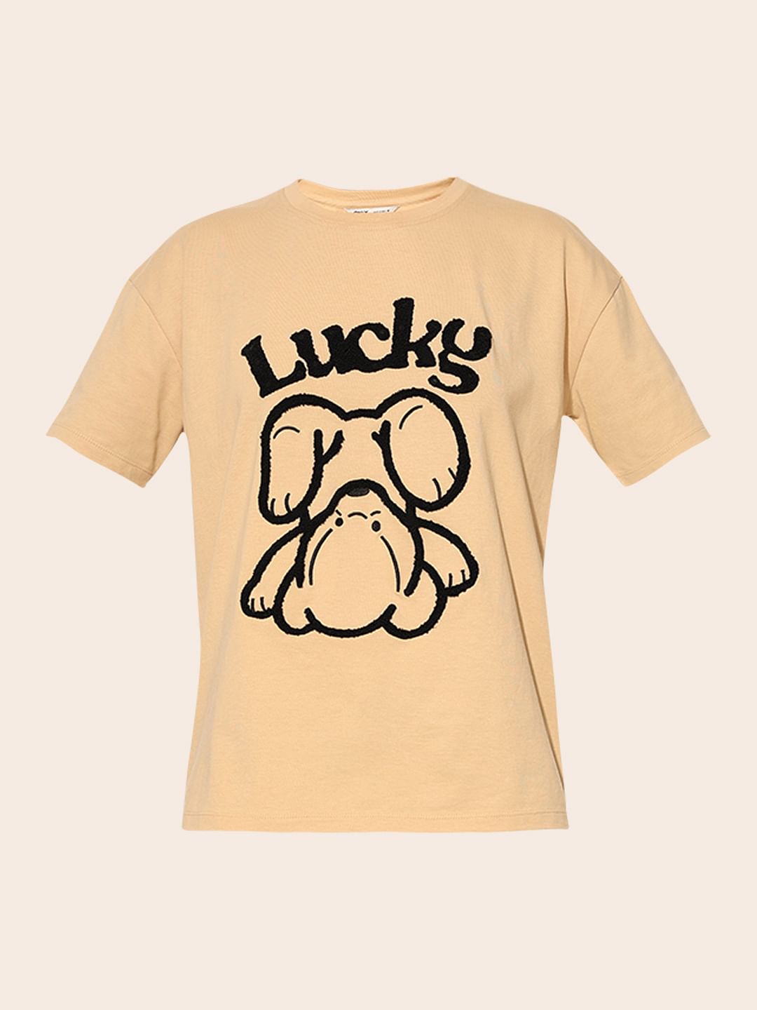 Beige Printed Cotton T-Shirt