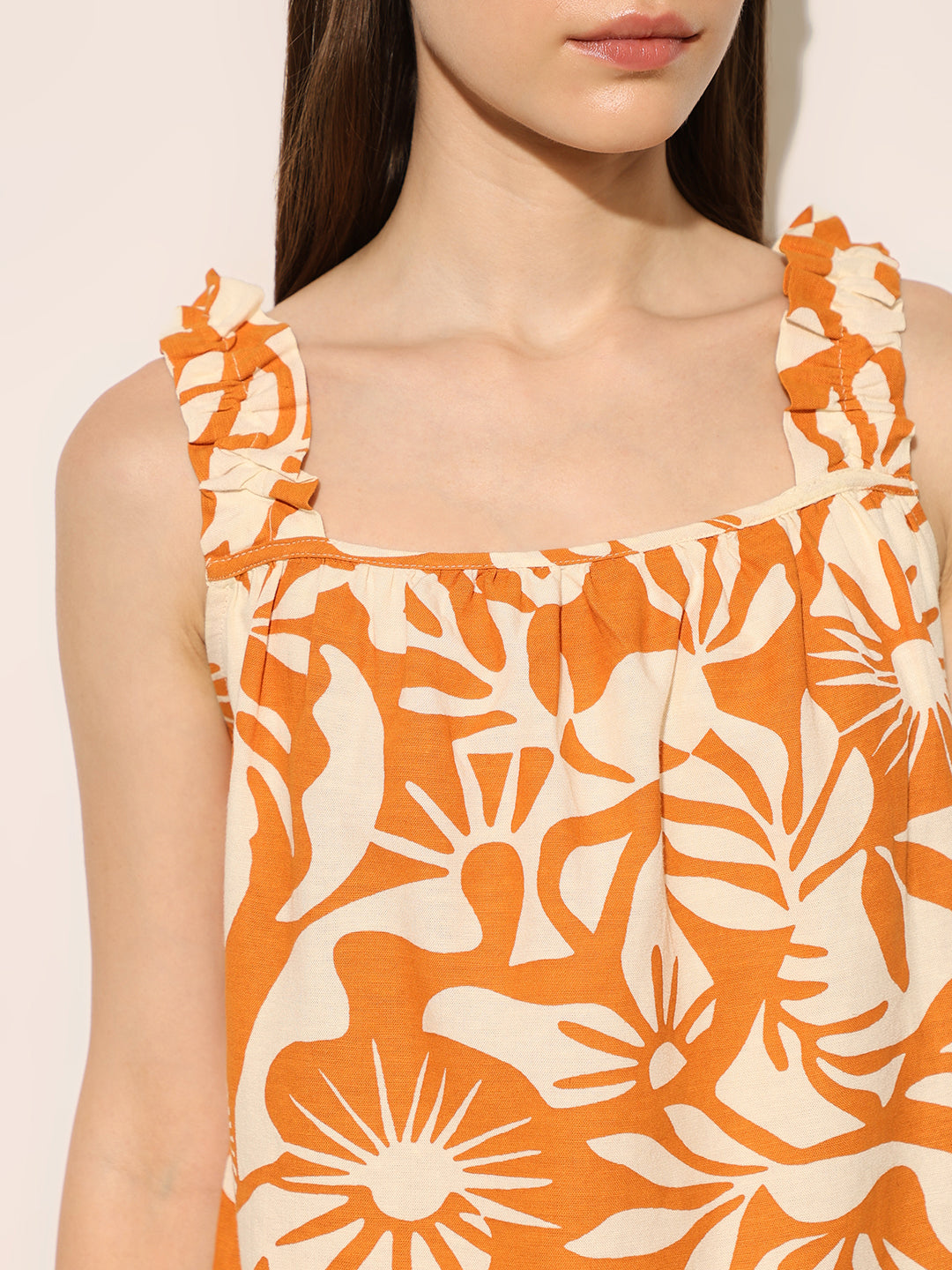 Orange Printed Strappy TOP