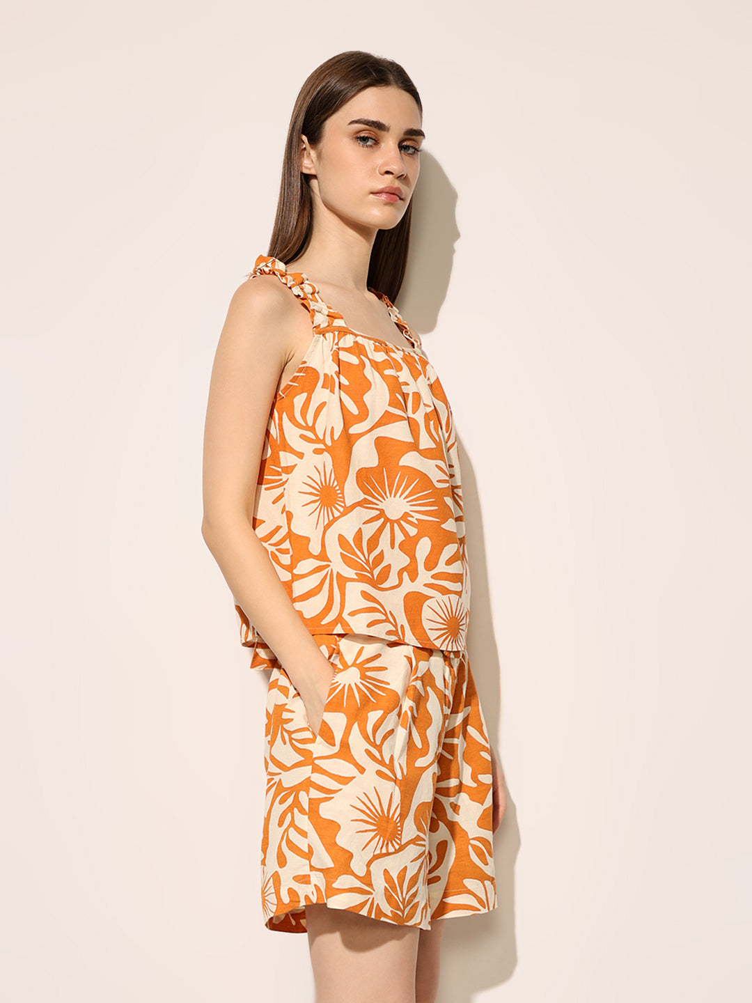 Orange Printed Strappy TOP