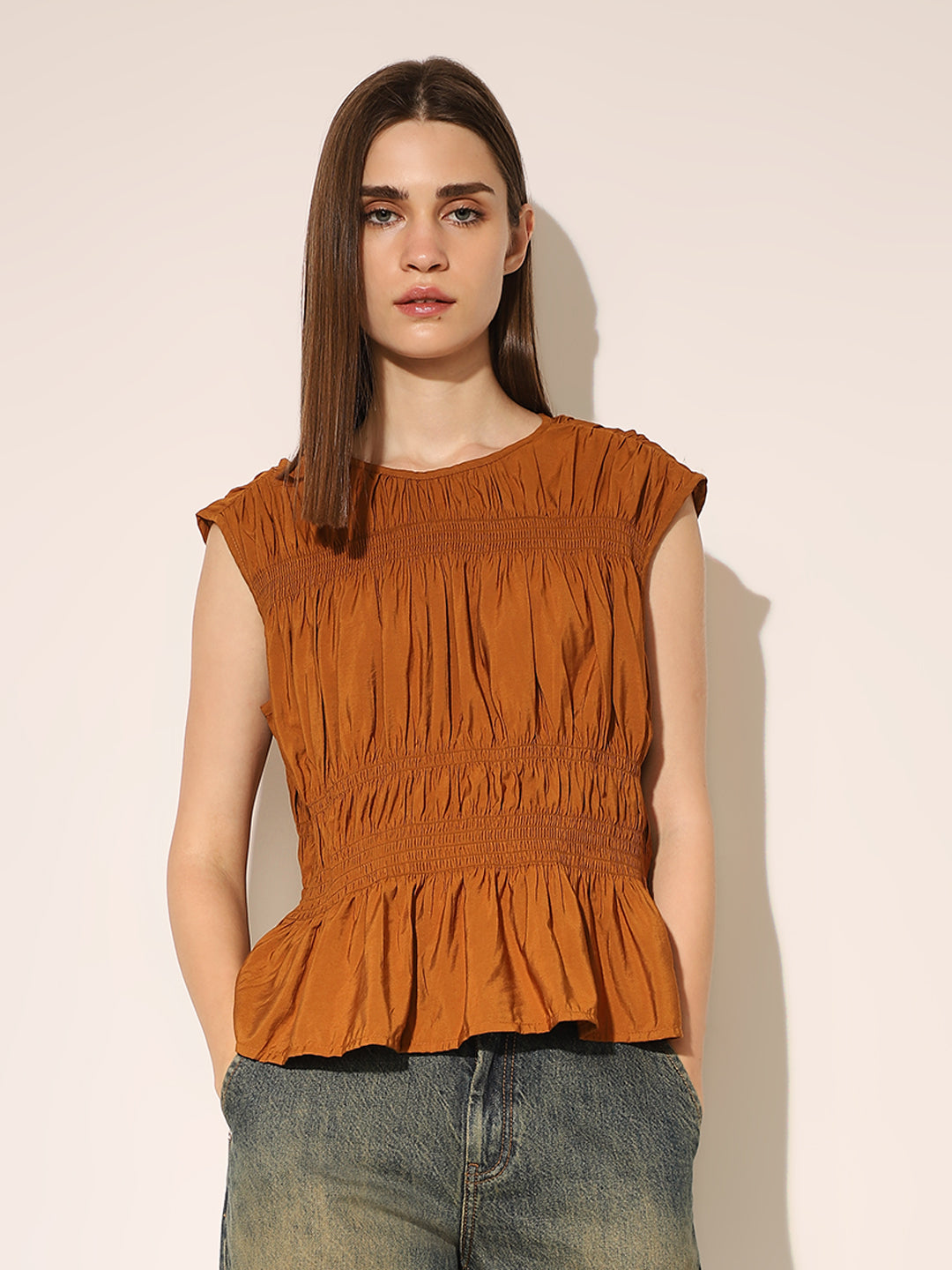 Brown Smocked Top