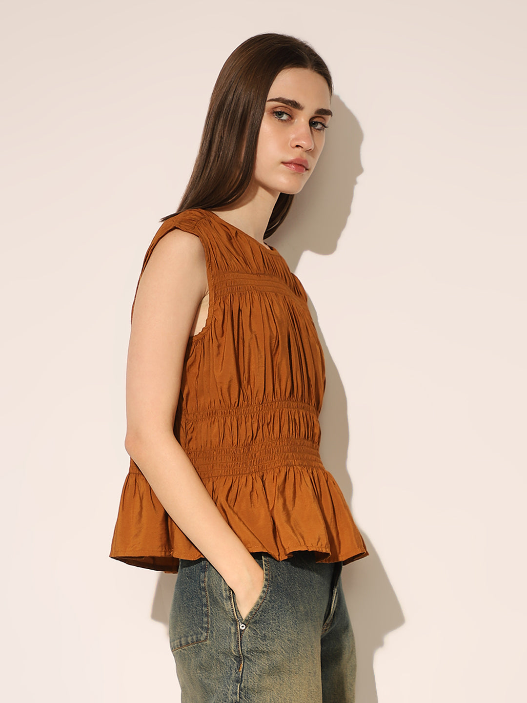 Brown Smocked Top