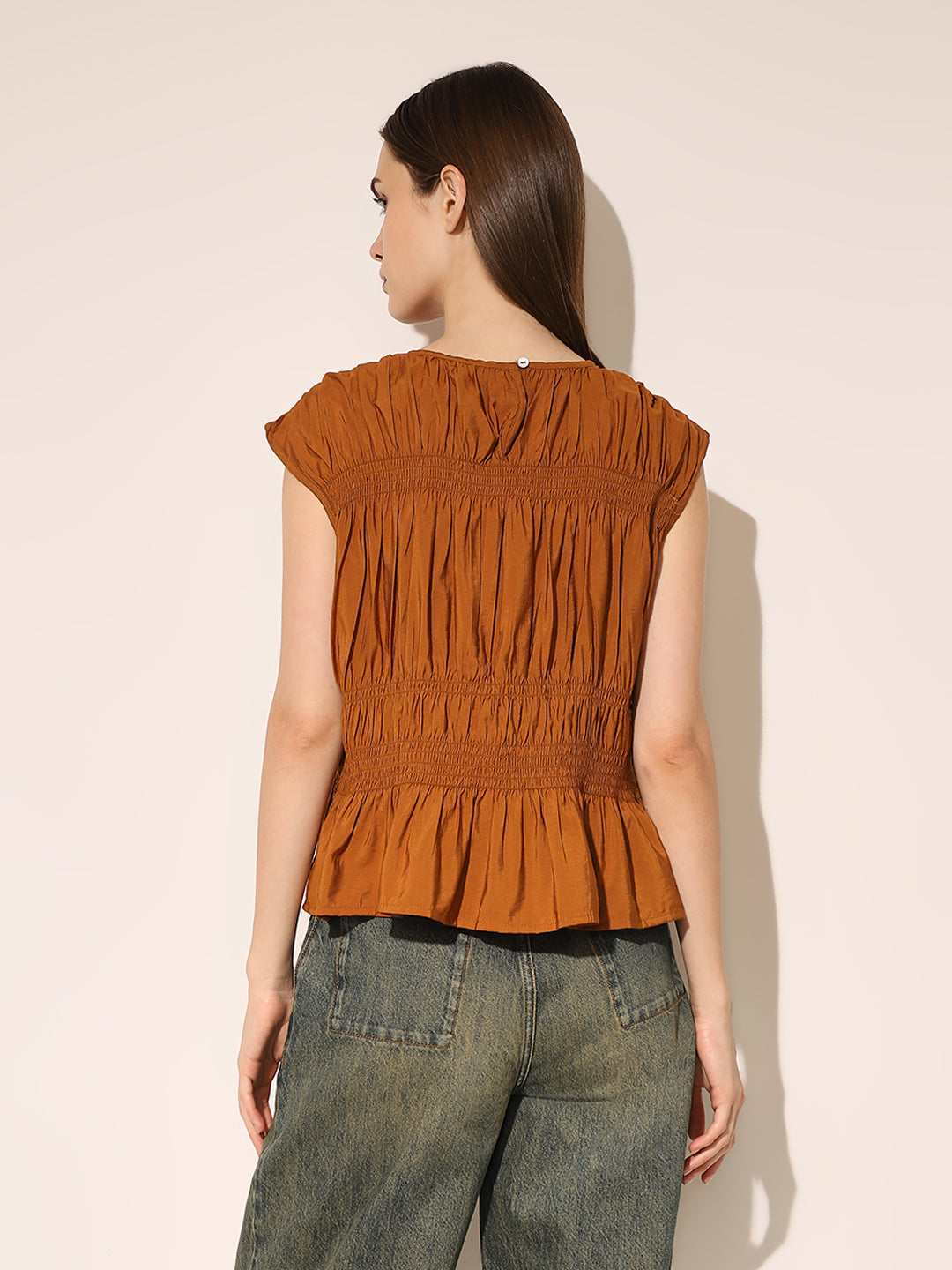 Brown Smocked Top