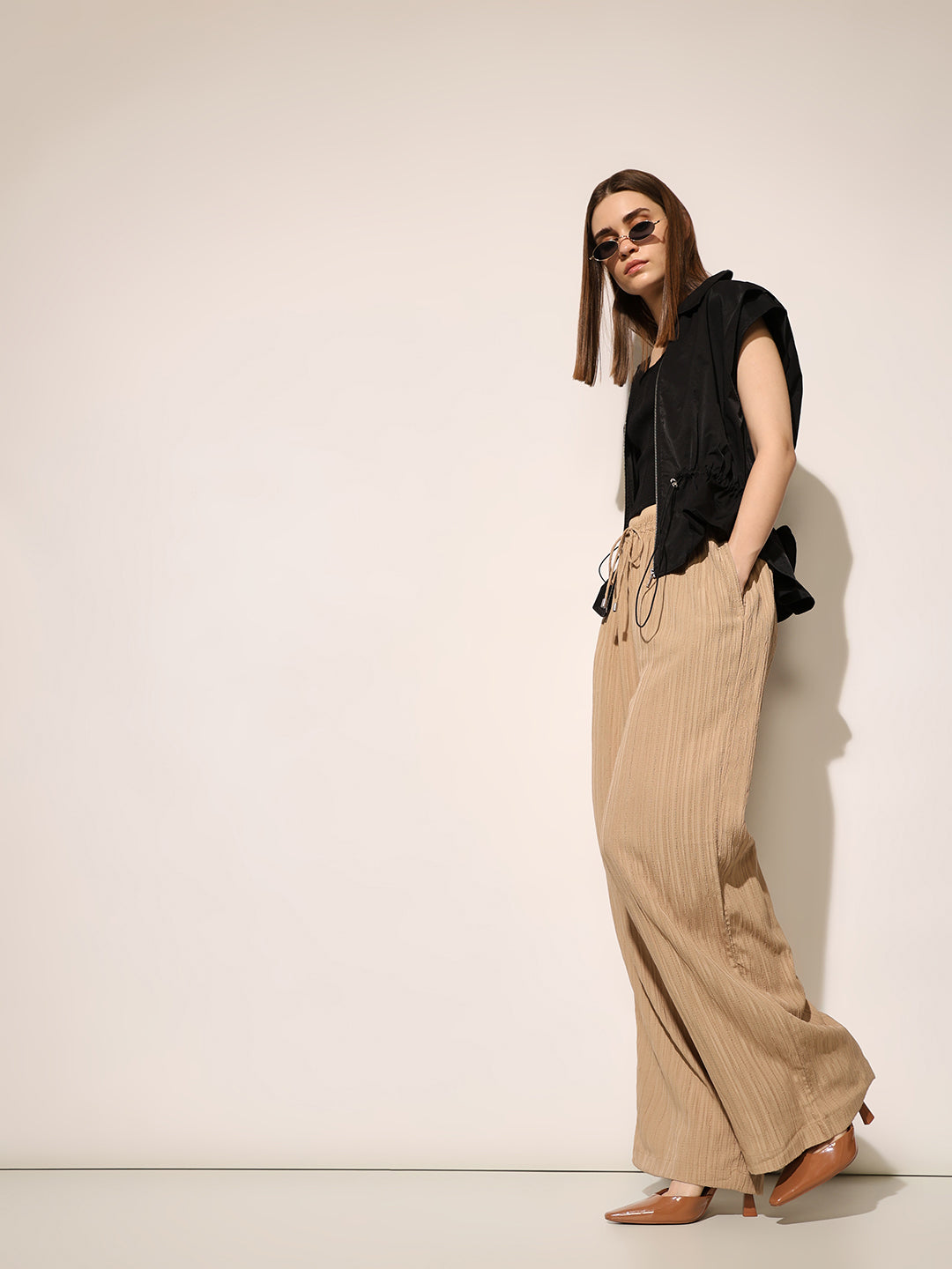 Brown High Rise Flared Pants - 26