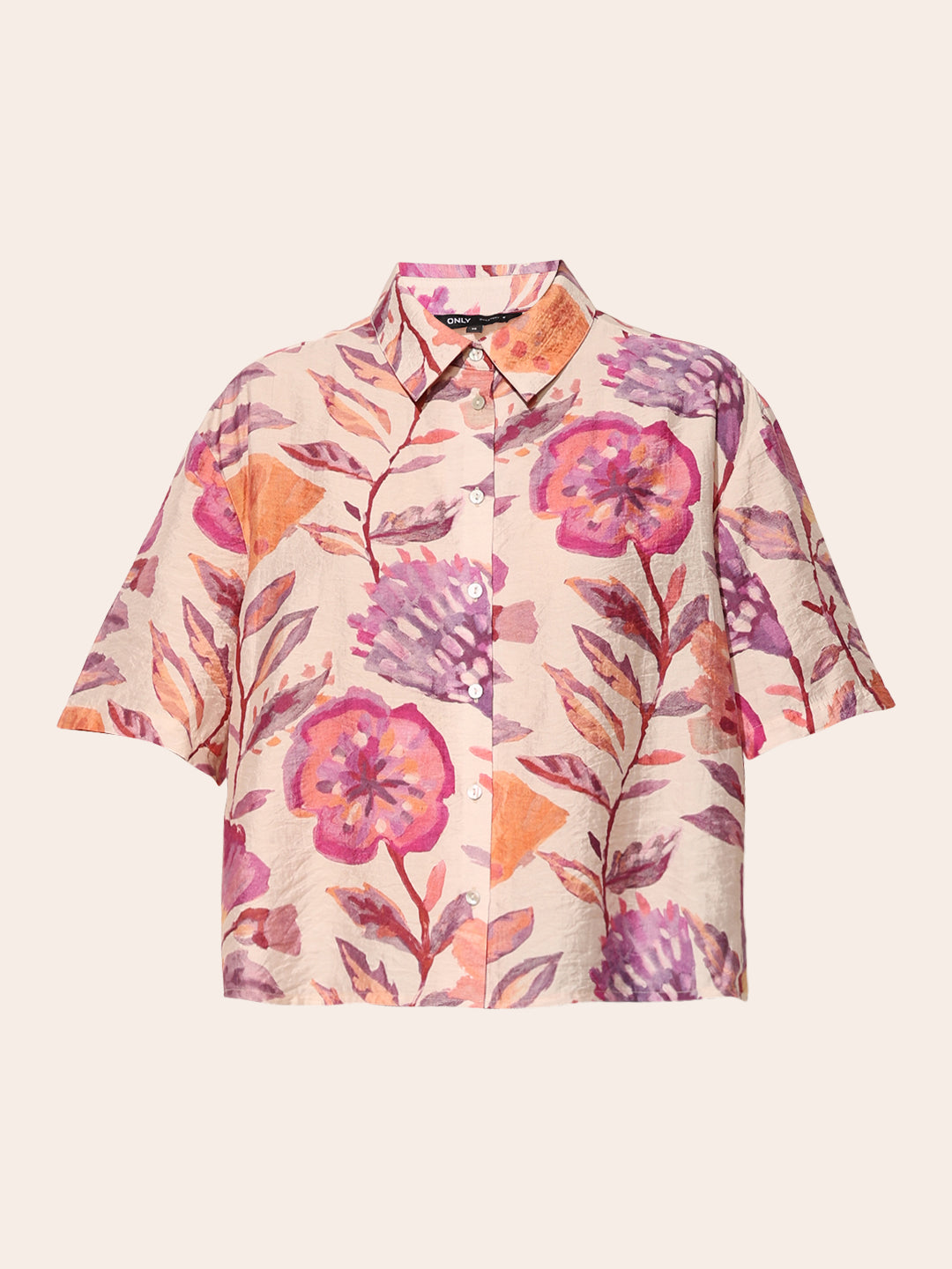 Pink Floral Print Cropped Shirt