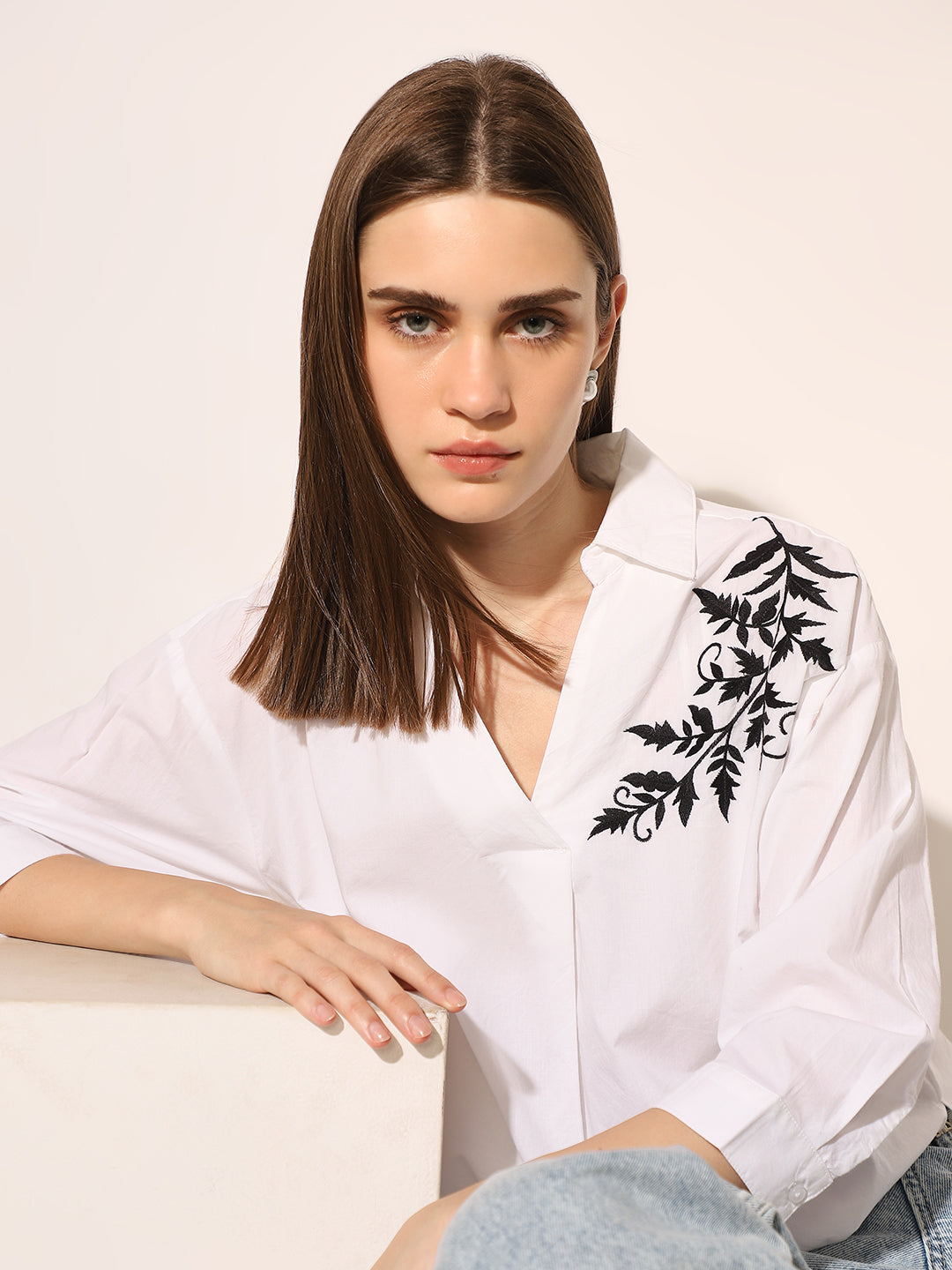 White Printed Cotton Shirt