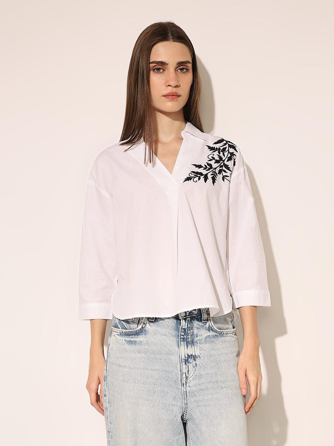 White Printed Cotton Shirt