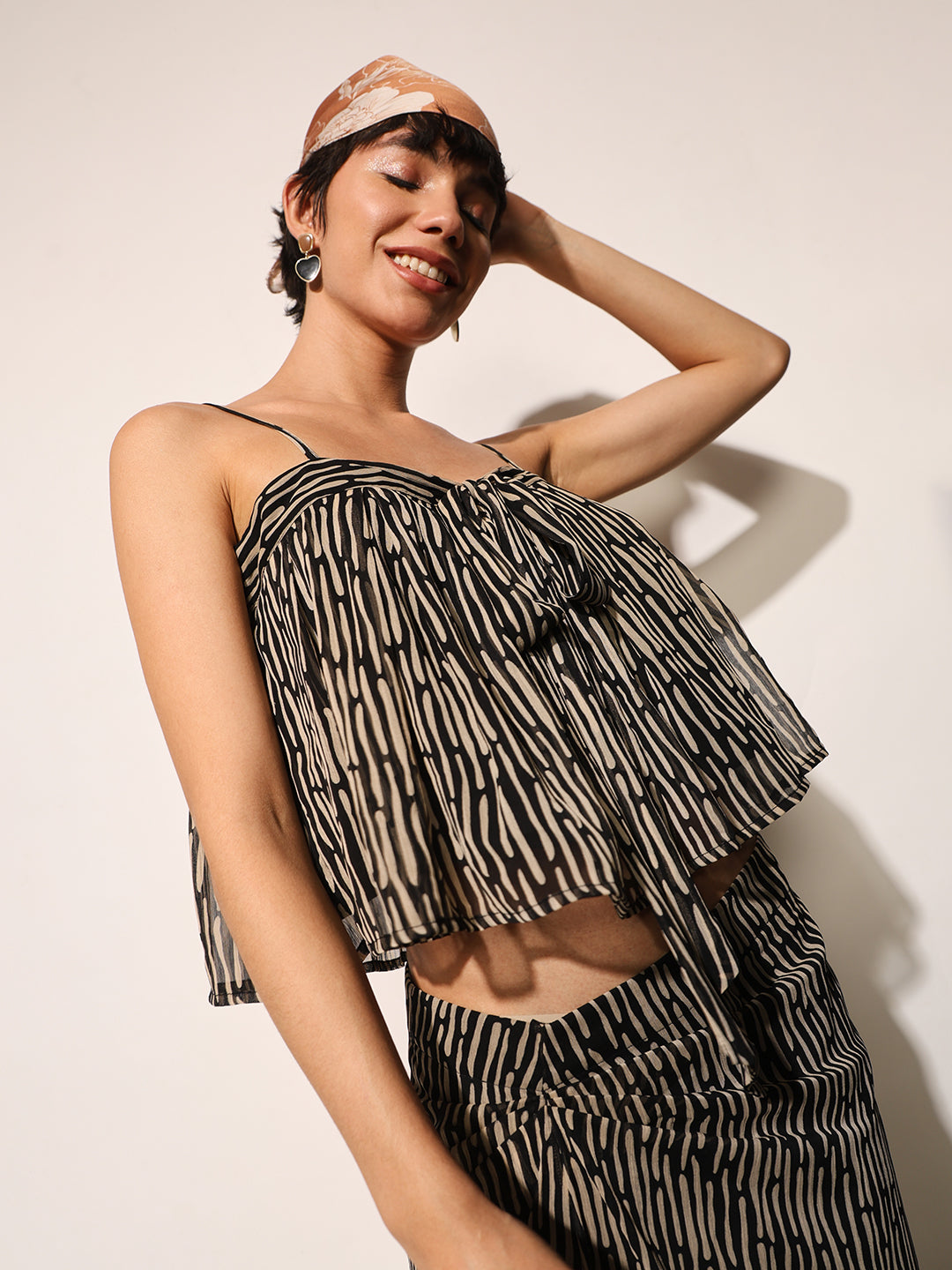 Black Printed Strappy Top